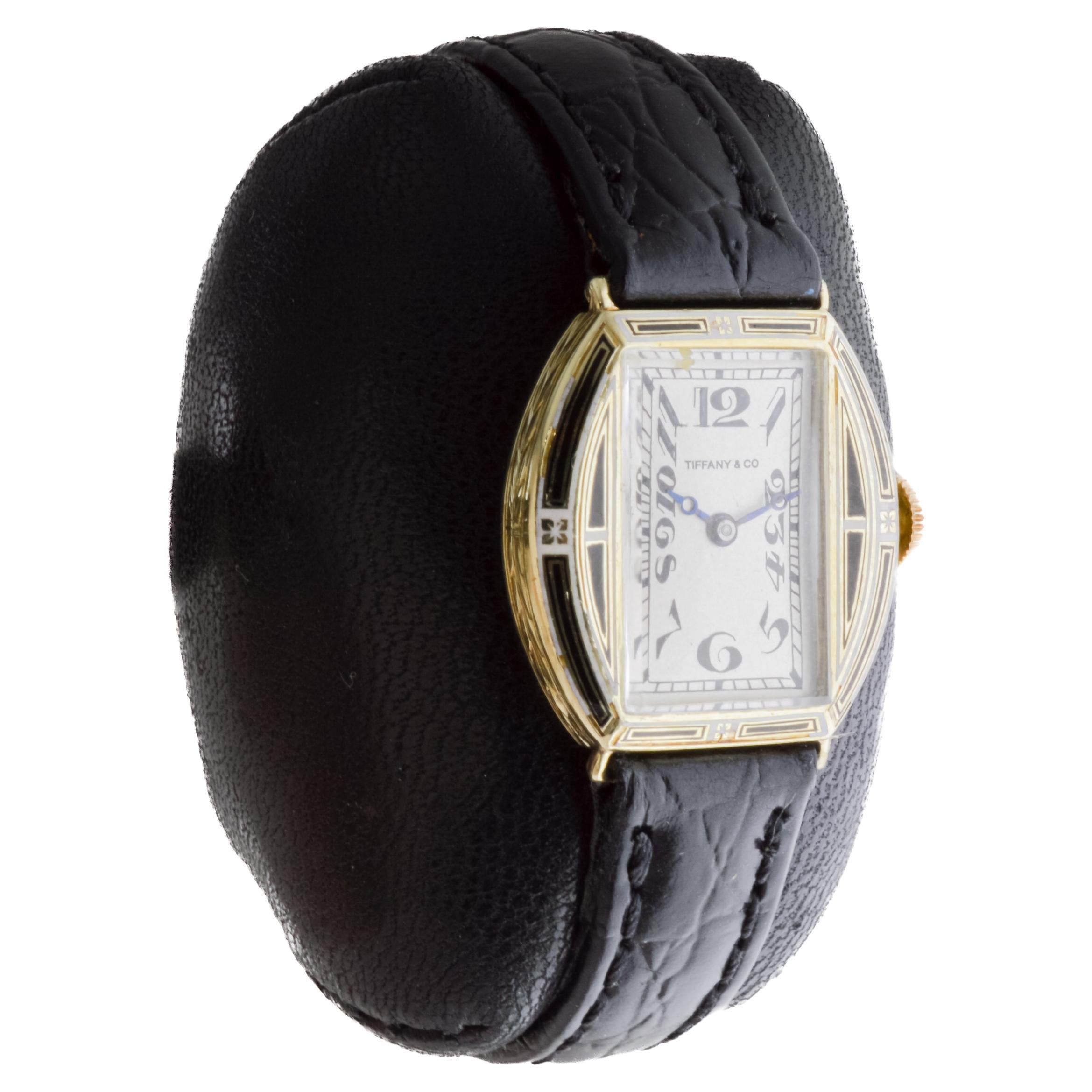 Longines for Tiffany & Co. 14Kt Solid Gold Ladies Art Deco Watch circa 1919 In Excellent Condition For Sale In Long Beach, CA