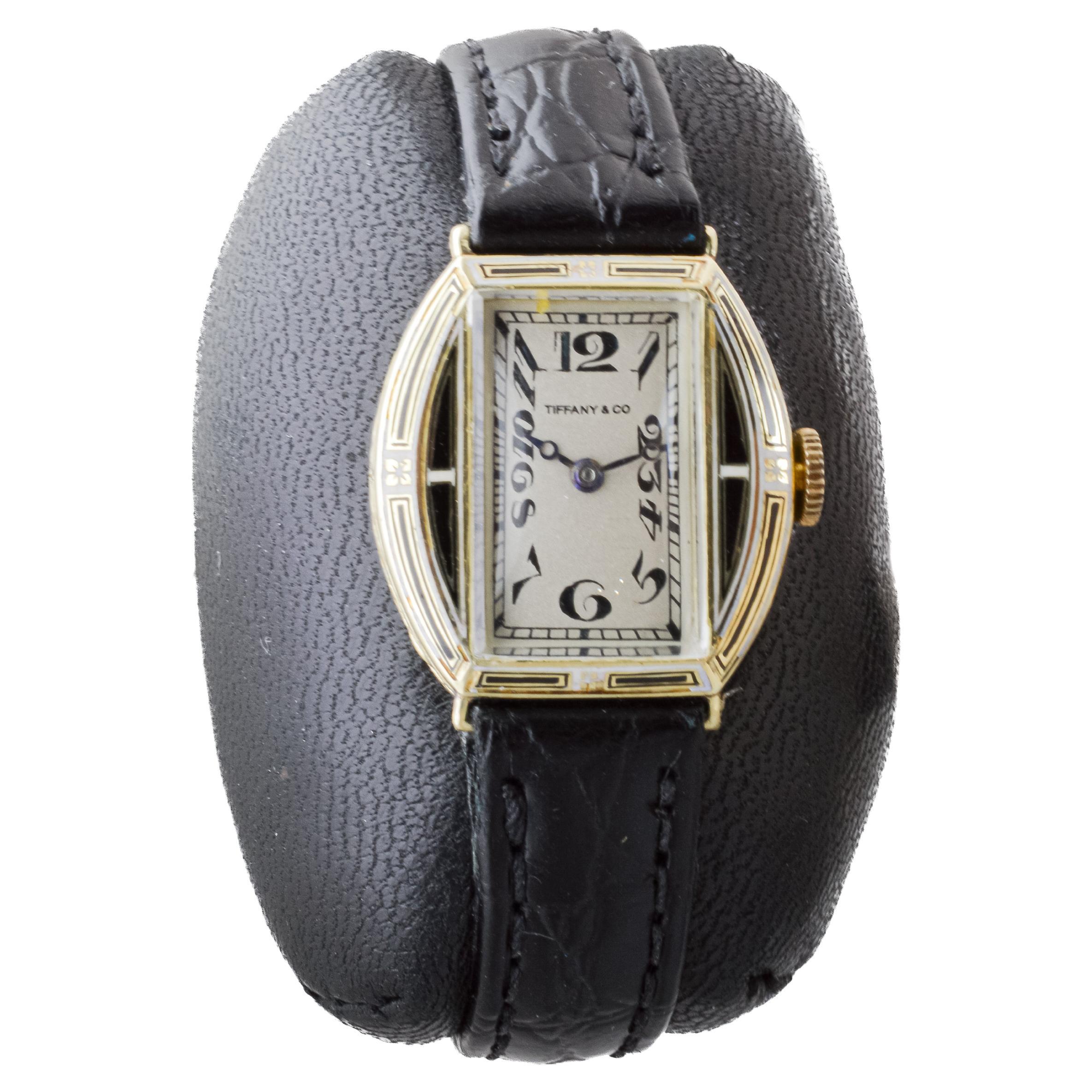 Women's or Men's Longines for Tiffany & Co. 14Kt Solid Gold Ladies Art Deco Watch circa 1919 For Sale