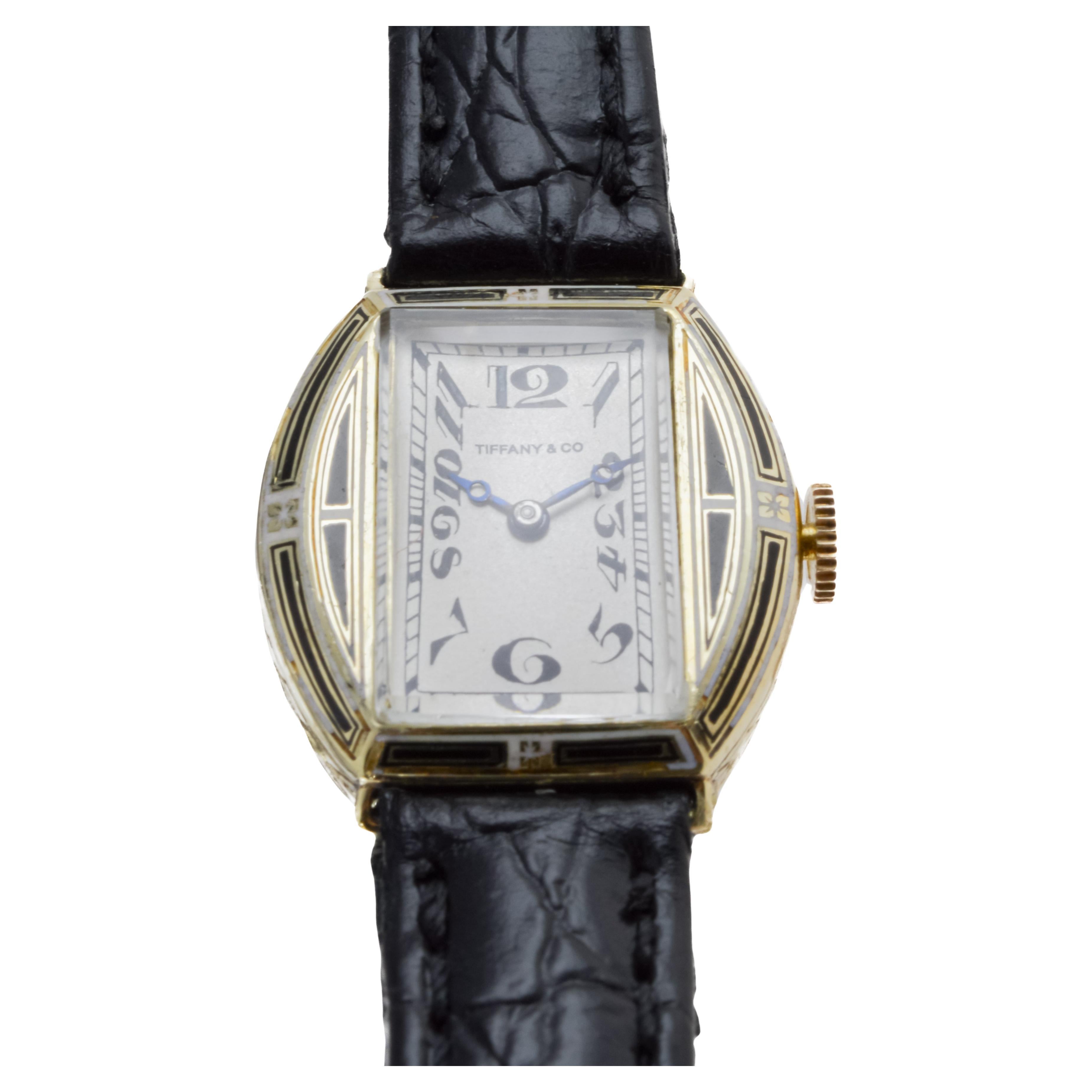 Longines for Tiffany & Co. 14Kt Solid Gold Ladies Art Deco Watch circa 1919 For Sale 3