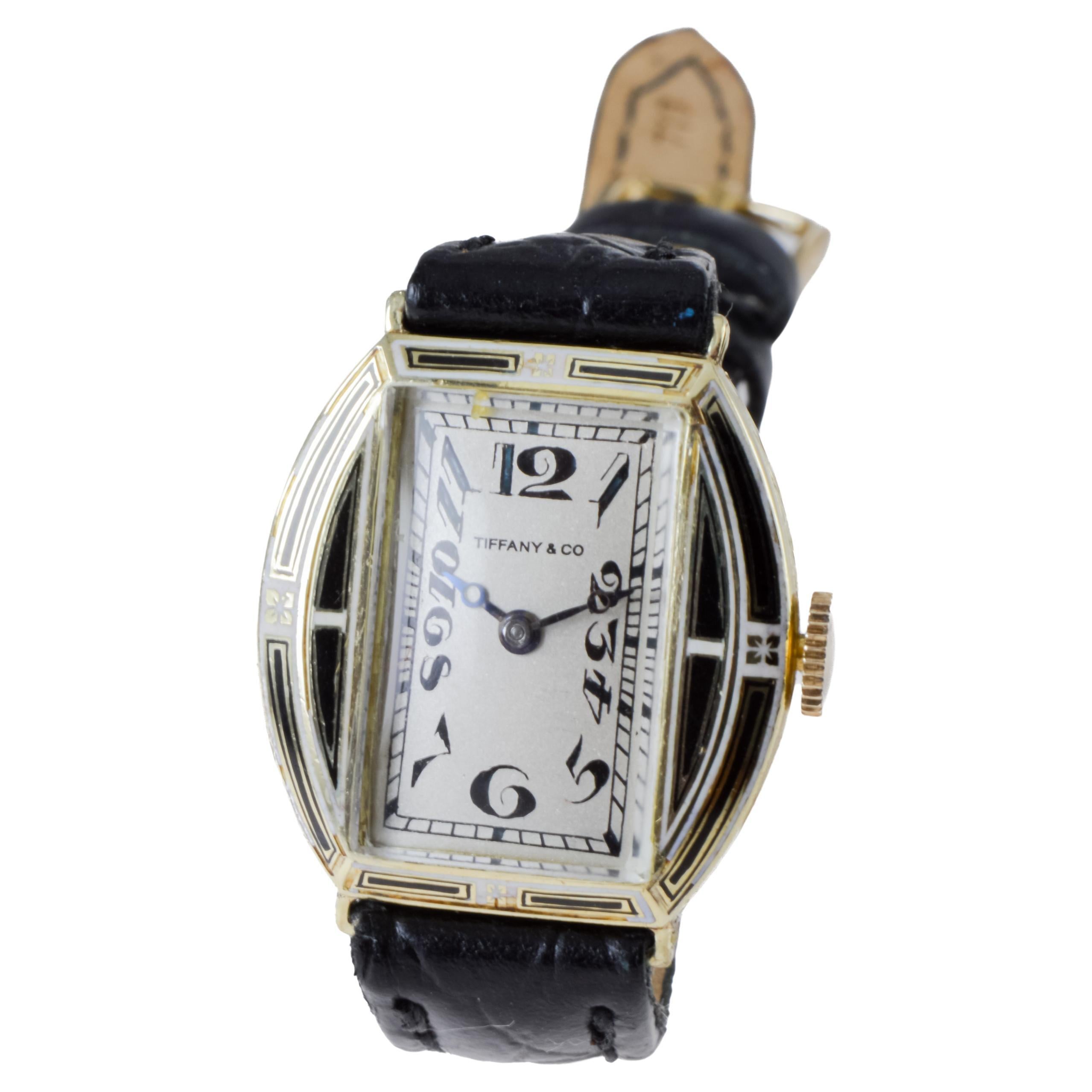 Longines for Tiffany & Co. 14Kt Solid Gold Ladies Art Deco Watch circa 1919 For Sale 4