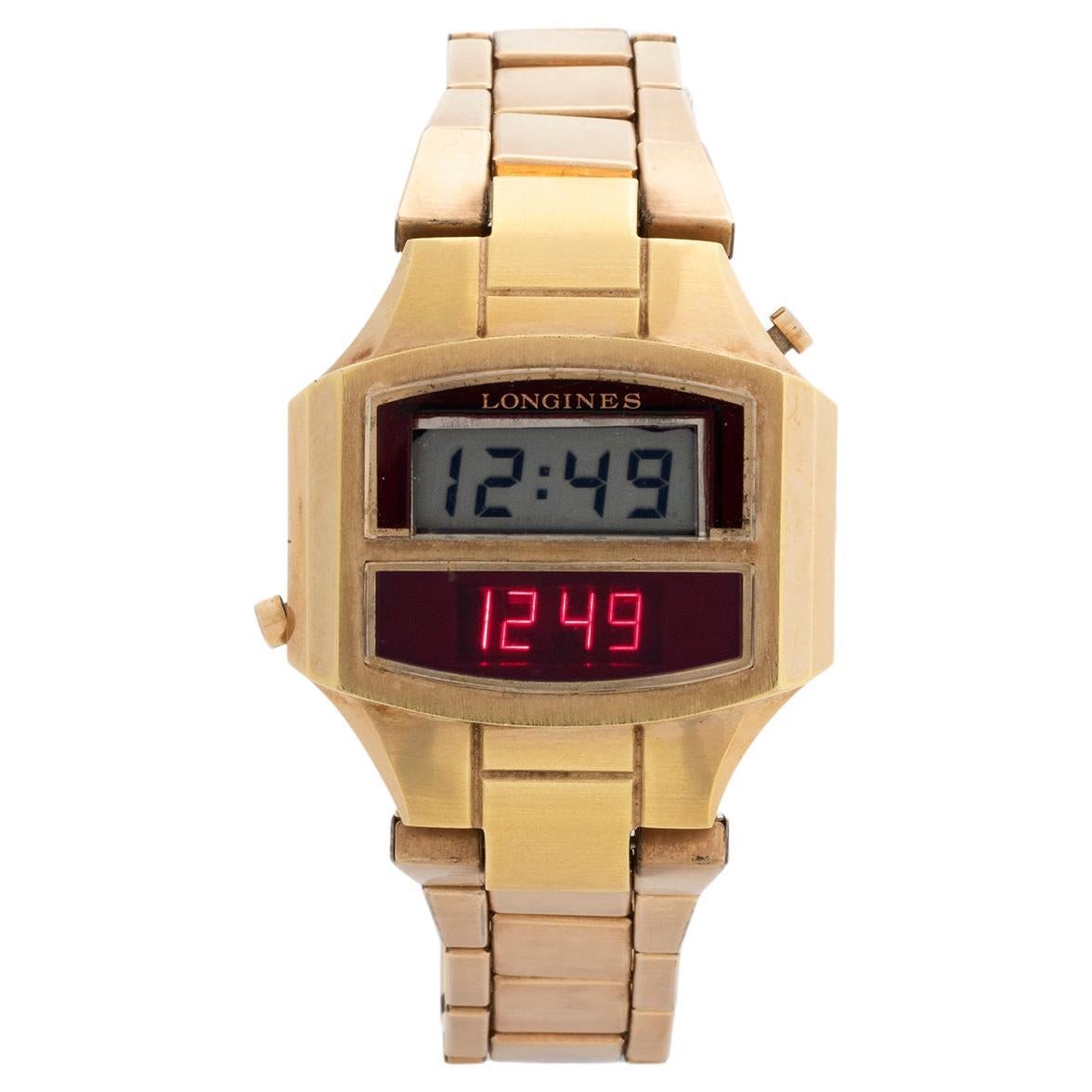Longines Gemini 11 Digital Wristwatch, Gold Plated, Very Rare, c 1976. w. box For Sale