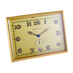 Longines Gilded Brass Art Deco 8 Day Desk Clock with Power Reserve From 1930's
