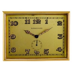 Longines Gilded Brass Art Deco 8 Day Desk Clock with Power Reserve From 1930's