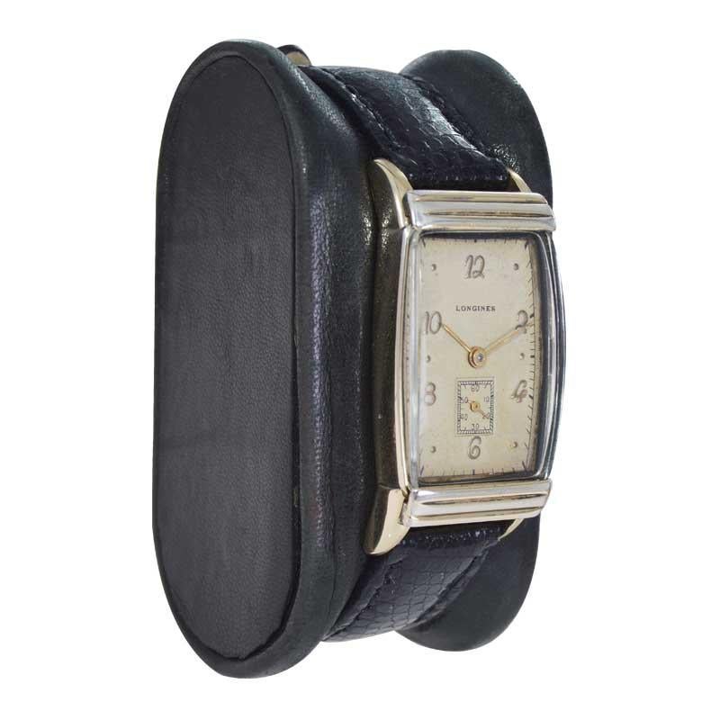 Longines Gold Filled Art Deco Tonneau Shape Watch from 1940's In Excellent Condition In Long Beach, CA