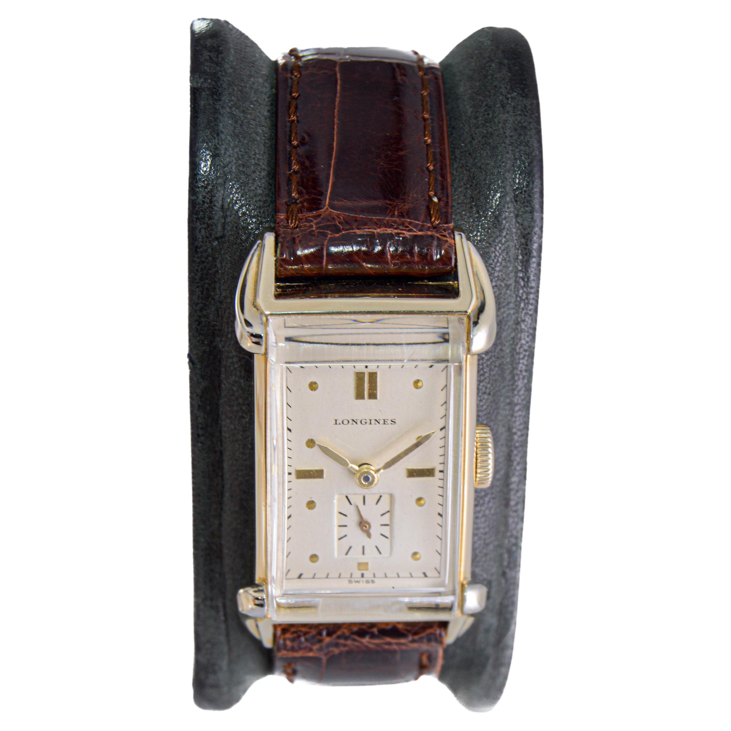 Longines Gold Filled Rare Art Deco Watch with Unique Crystal, circa 1940s For Sale