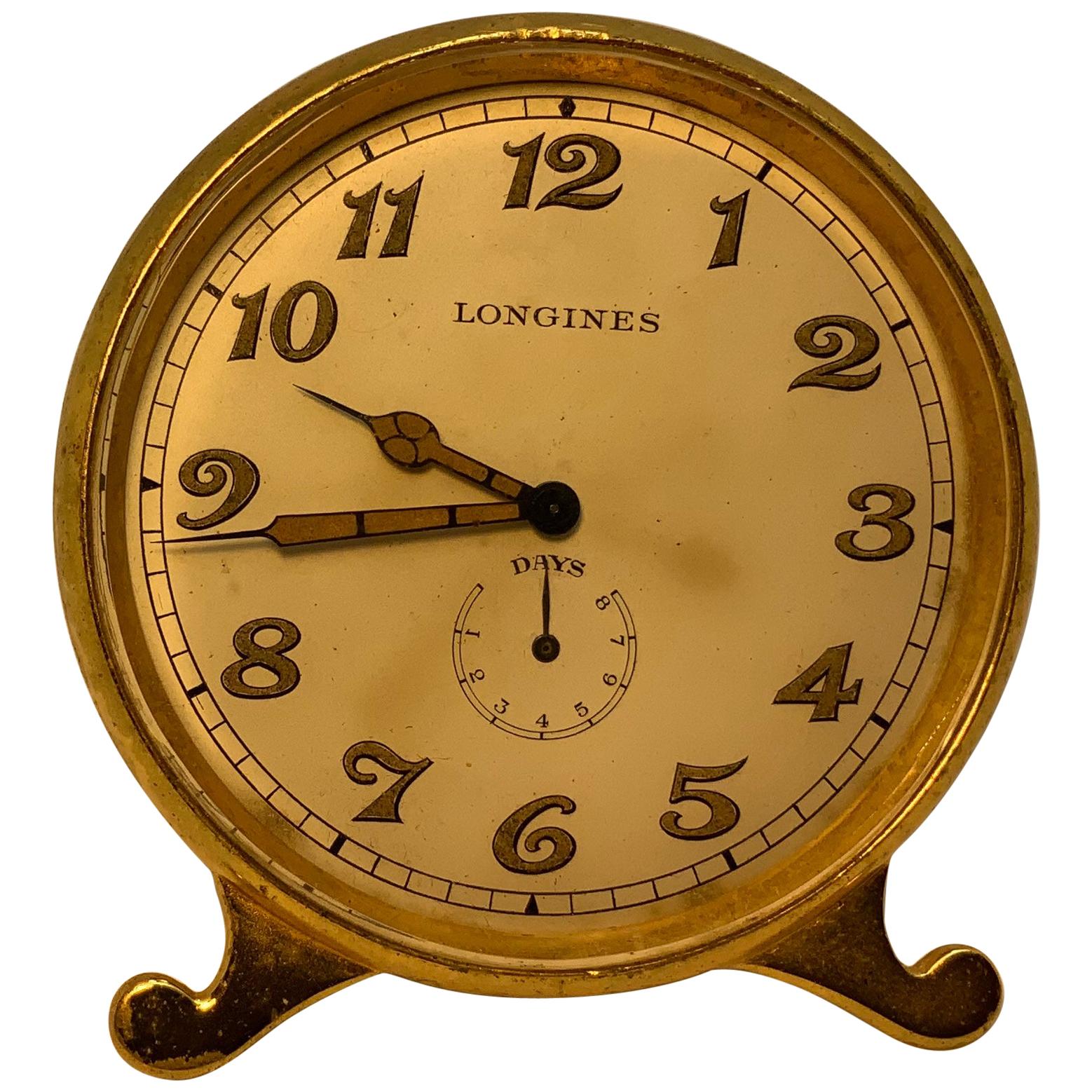 Horloge de bureau Longines en laiton plaqué or