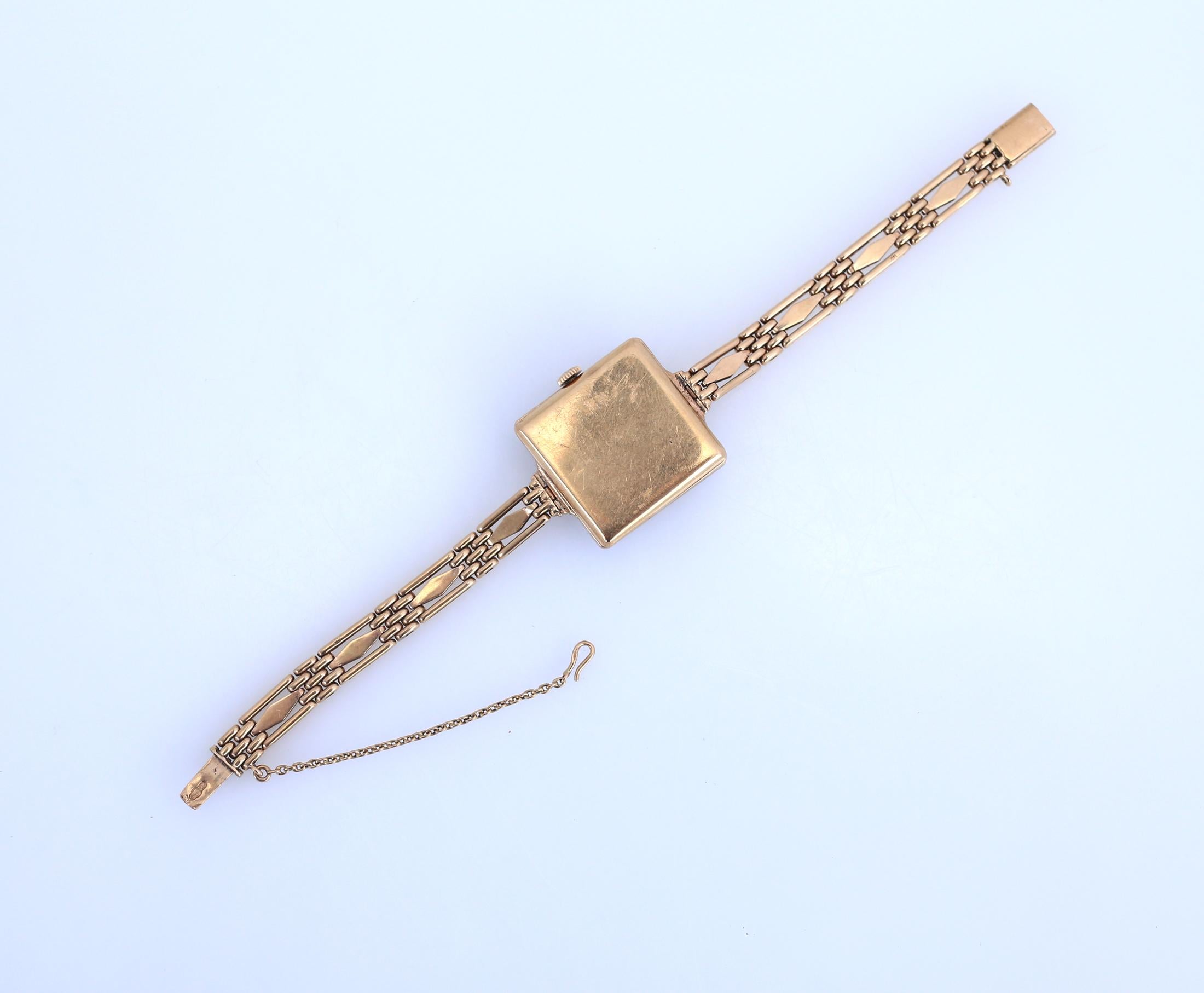 Longines Gold Rubies Diamonds 56 Gold Lady Watch Bracelet, 1910 For Sale 3