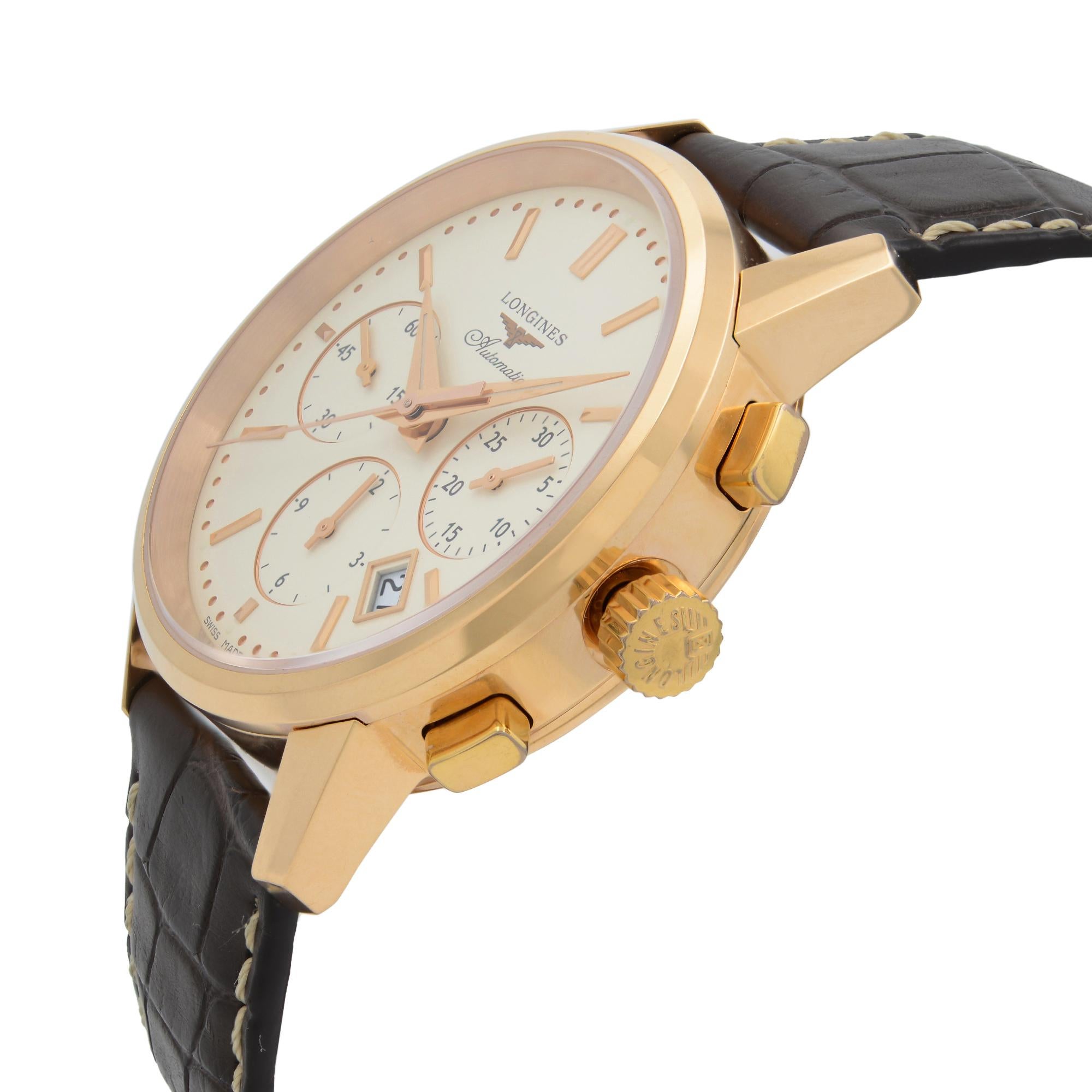  Longines Heritage Montre chronographe pour homme avec cadran en or rose 18 carats et cadran crème L2.749.8,72.2 Pour hommes 