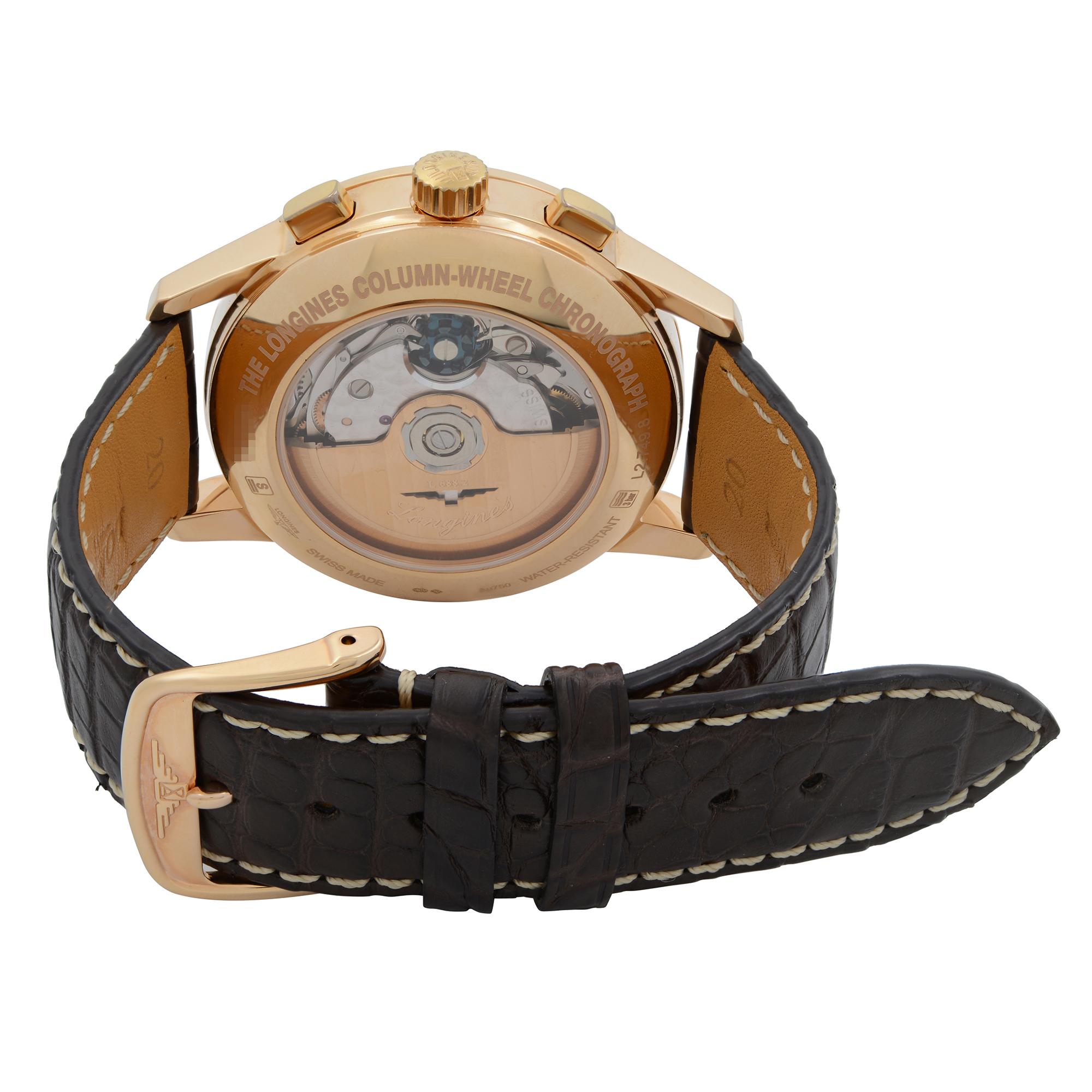 Longines Heritage Montre chronographe pour homme avec cadran en or rose 18 carats et cadran crème L2.749.8,72.2 1