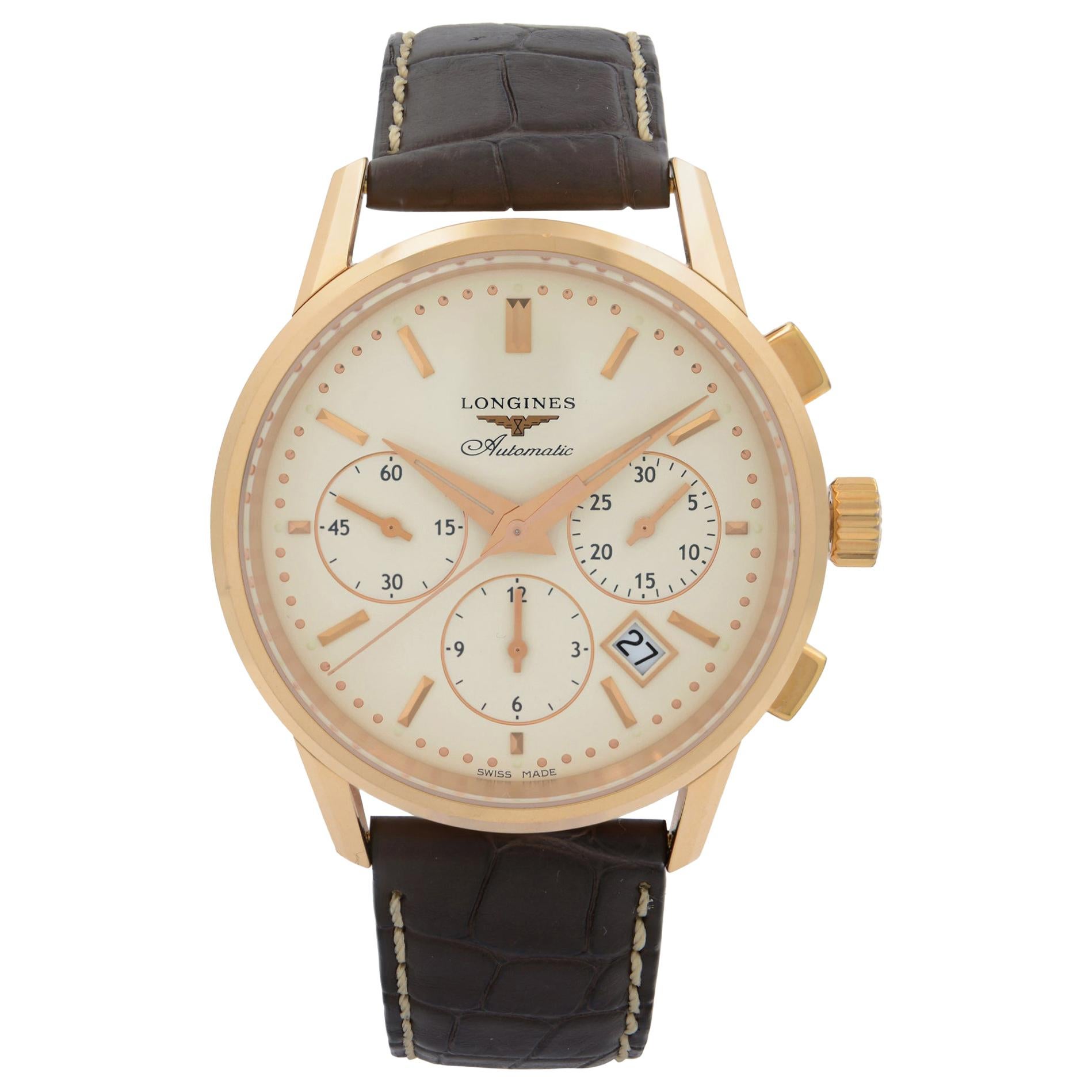 Longines Heritage Chronograph 18k Rose Gold Cream Dial Mens Watch L2.749.8.72.2