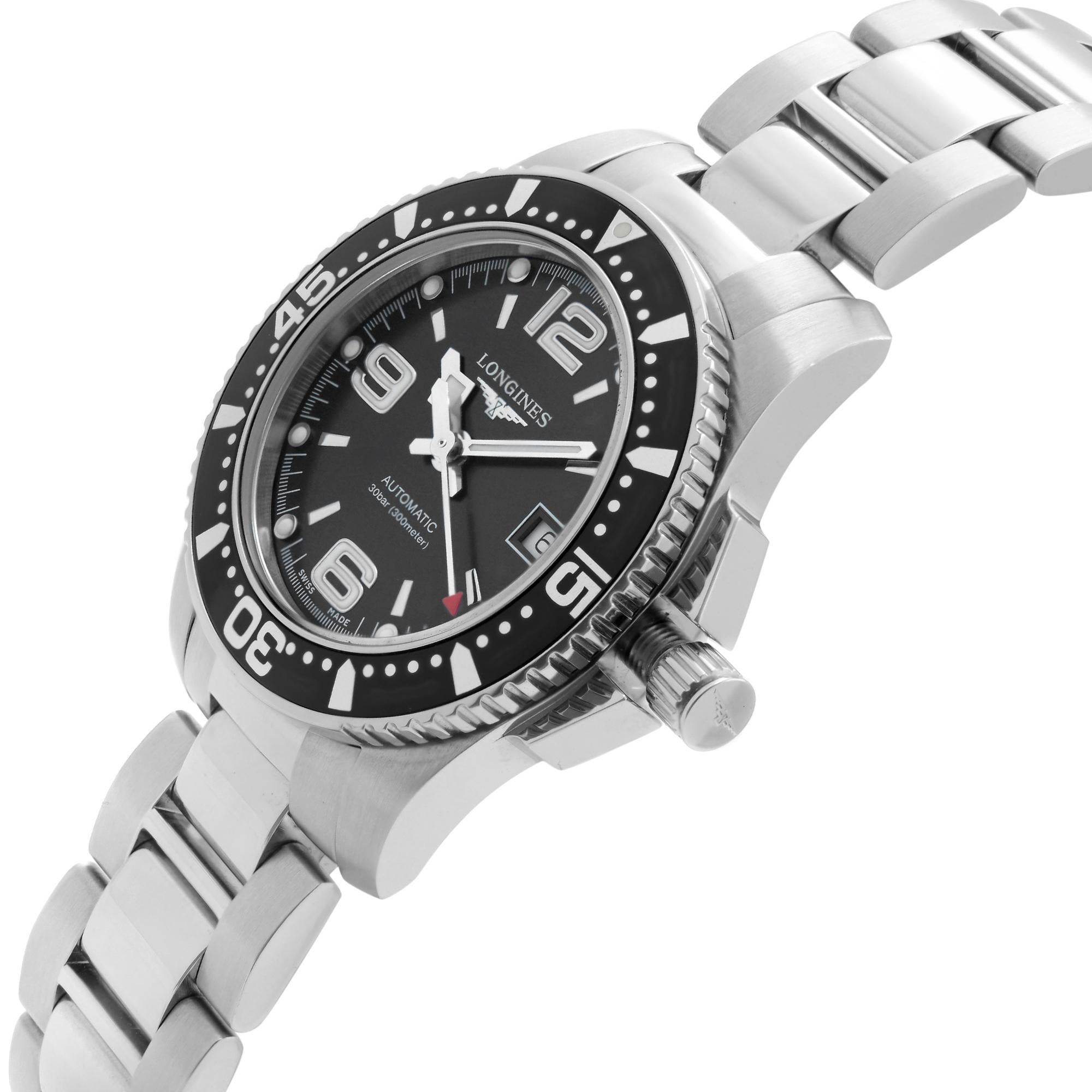 Longines HydroConquest Stahl schwarzes Zifferblatt automatische Damenuhr L3.284.4.56.6 im Zustand „Neu“ in New York, NY