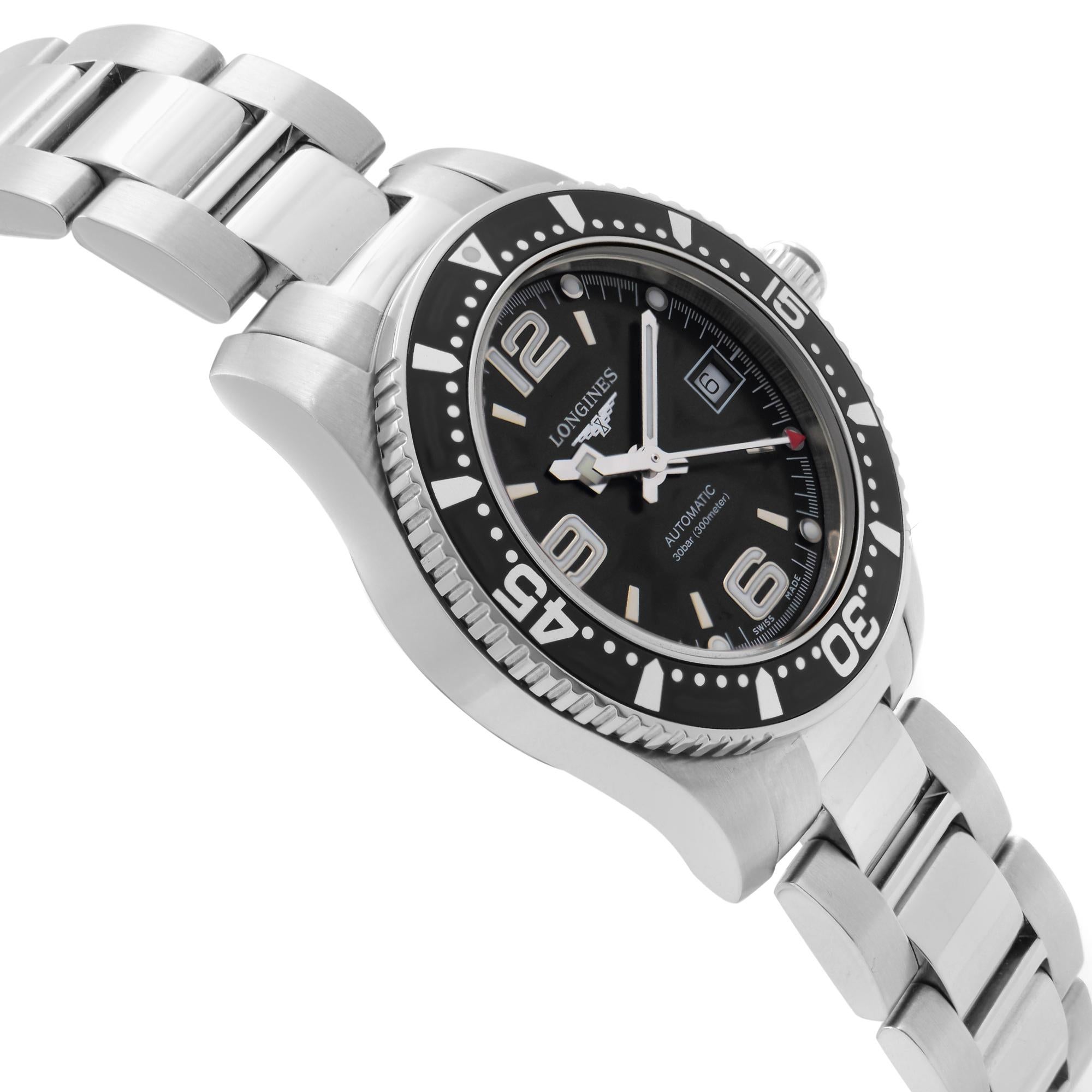 Longines HydroConquest Stahl schwarzes Zifferblatt automatische Damenuhr L3.284.4.56.6 1