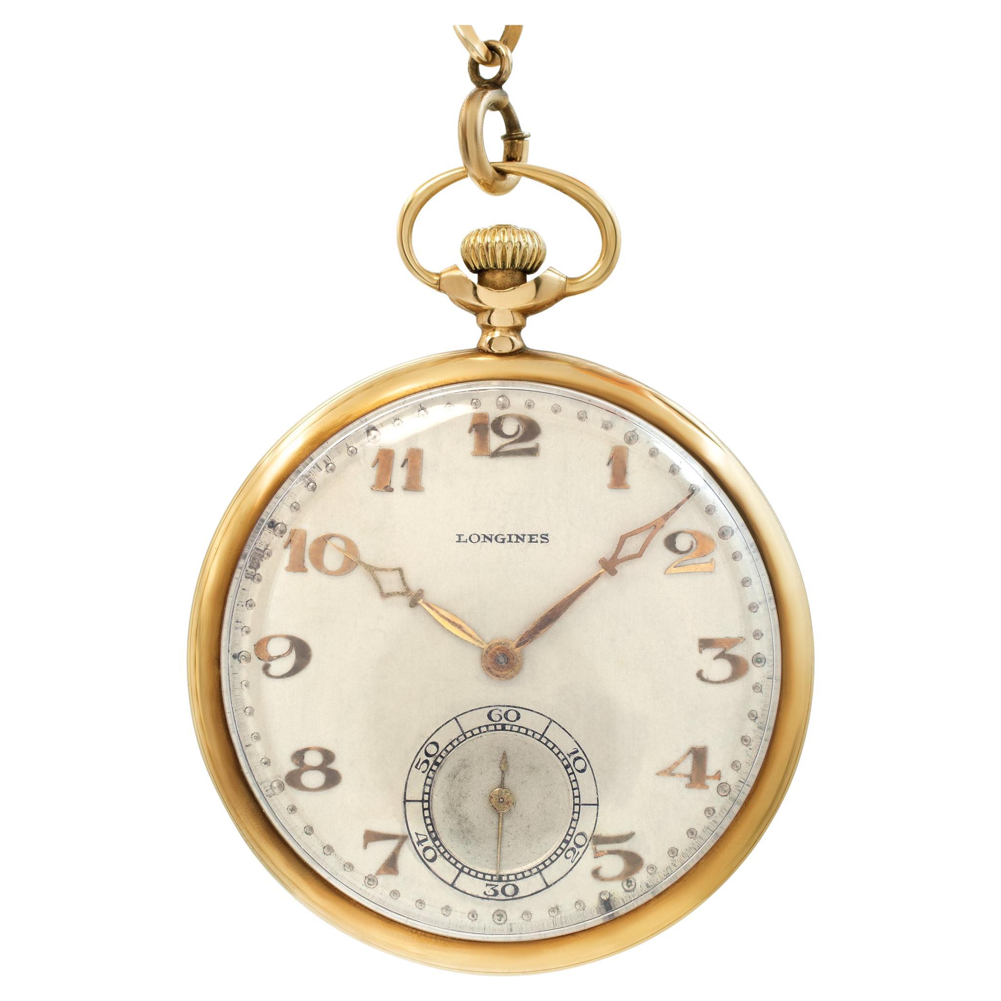 Longines in yellow gold with a silver dial 43mm Manual pocket watch For Sale
