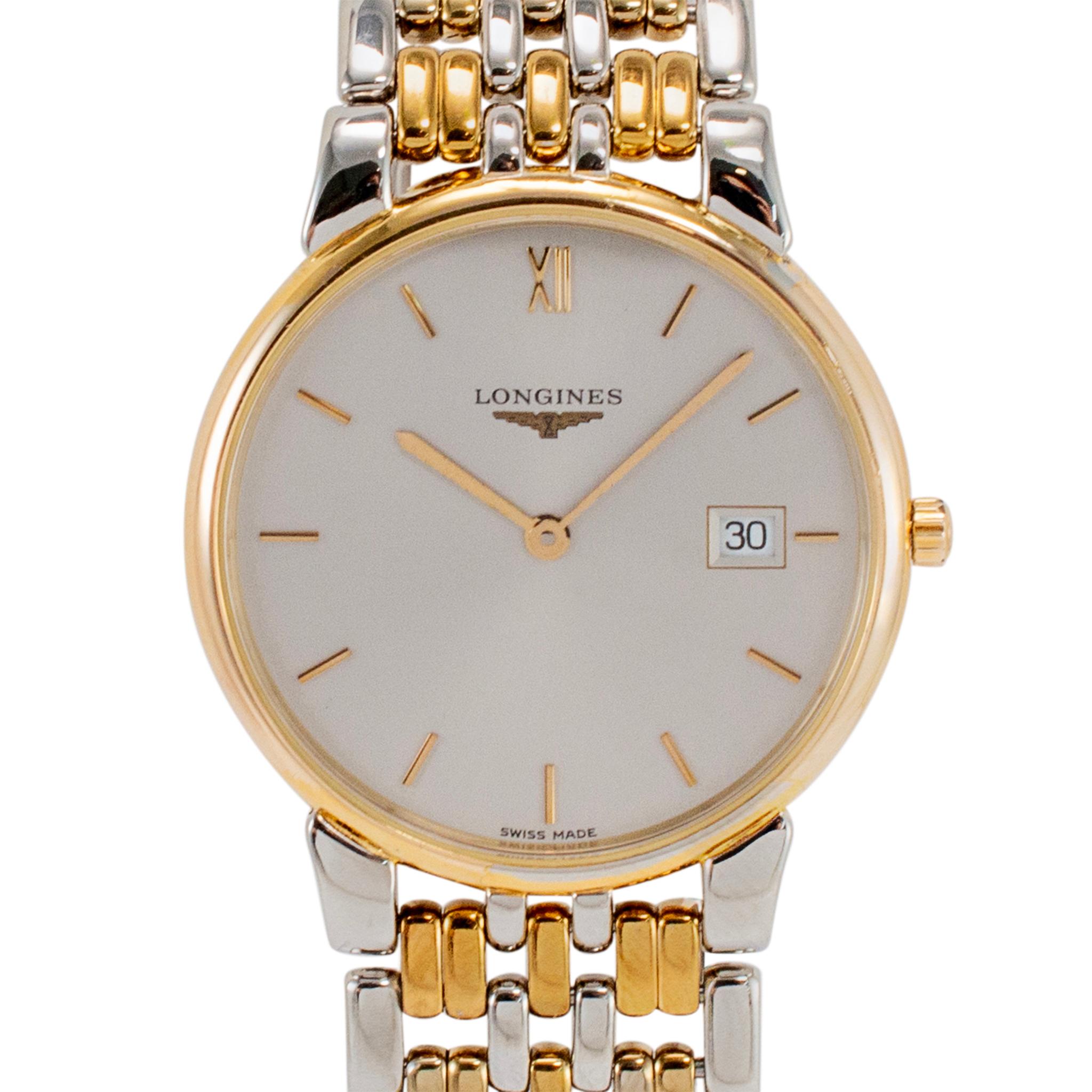 Marca: Longines

Género: Unisex

Tipo de metal: Acero inoxidable

Diámetro: 33,00 mm 

Peso: 63,90 gramos

Un reloj LONGINES de acero inoxidable de fabricación suiza. Se probó el metal y se determinó que era acero inoxidable. La marca 