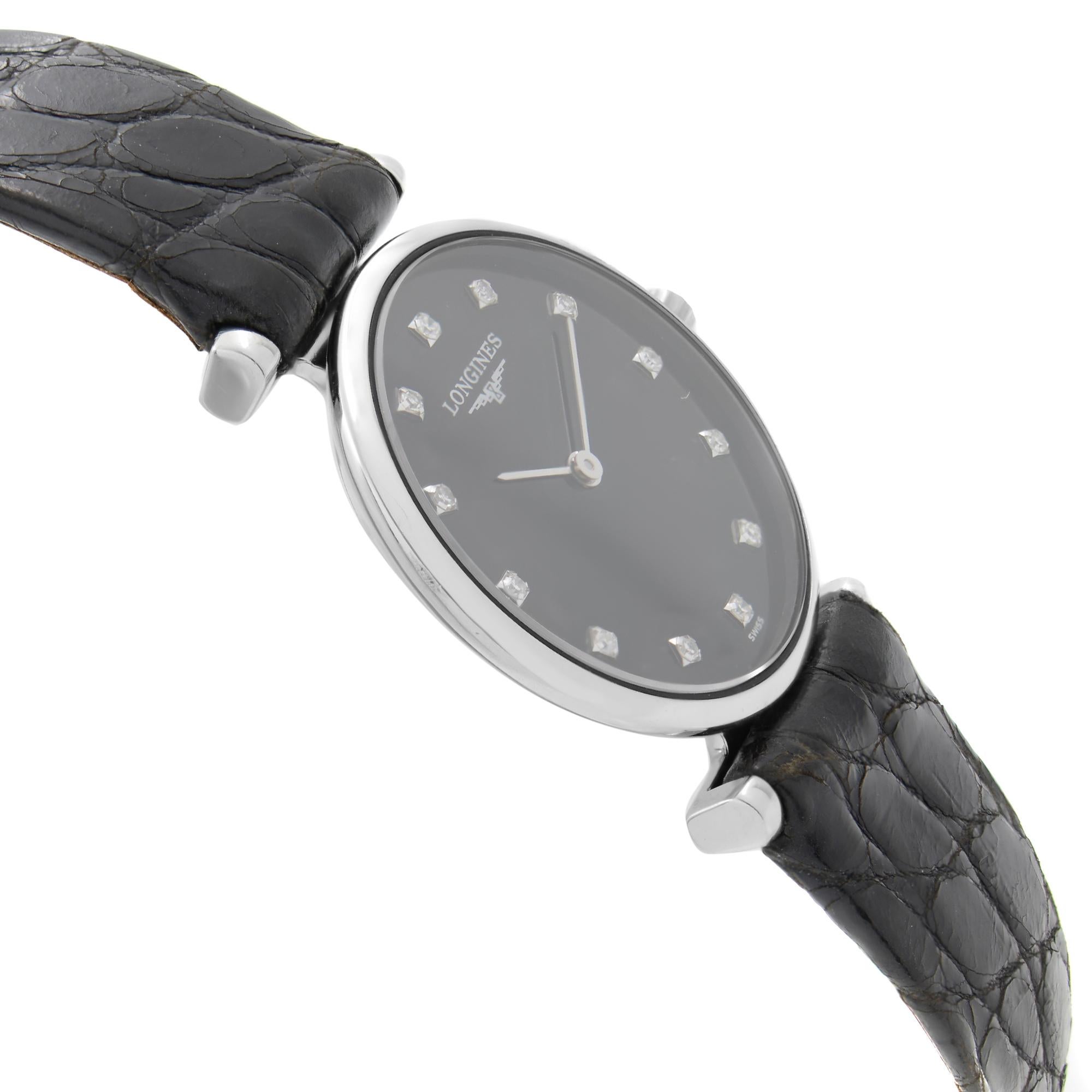 Longines La Grande Classique Steel Black Diamond Dial Ladies Watch L4.209.4.58.2 In New Condition In New York, NY