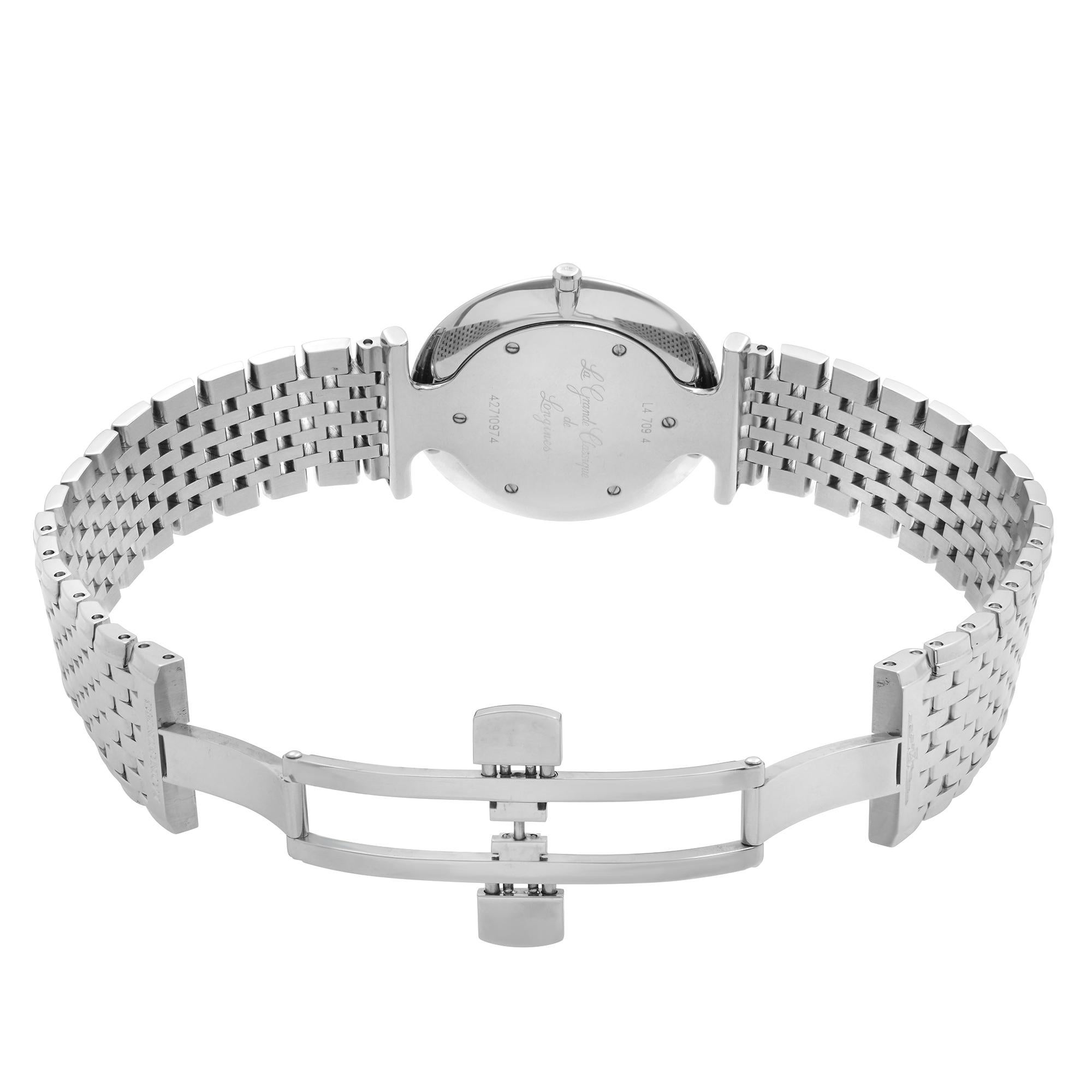 Longines La Grande Classique Steel Black Diamond Dial Mens Watch L4.709.4.58.6 In New Condition In New York, NY