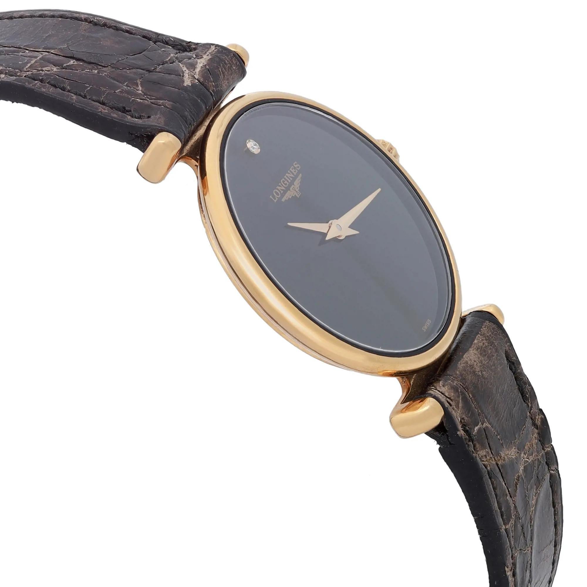 Longines La Grande Classique Steel Diamond Black Dial Ladies Watch L4.135.2 In Good Condition In New York, NY