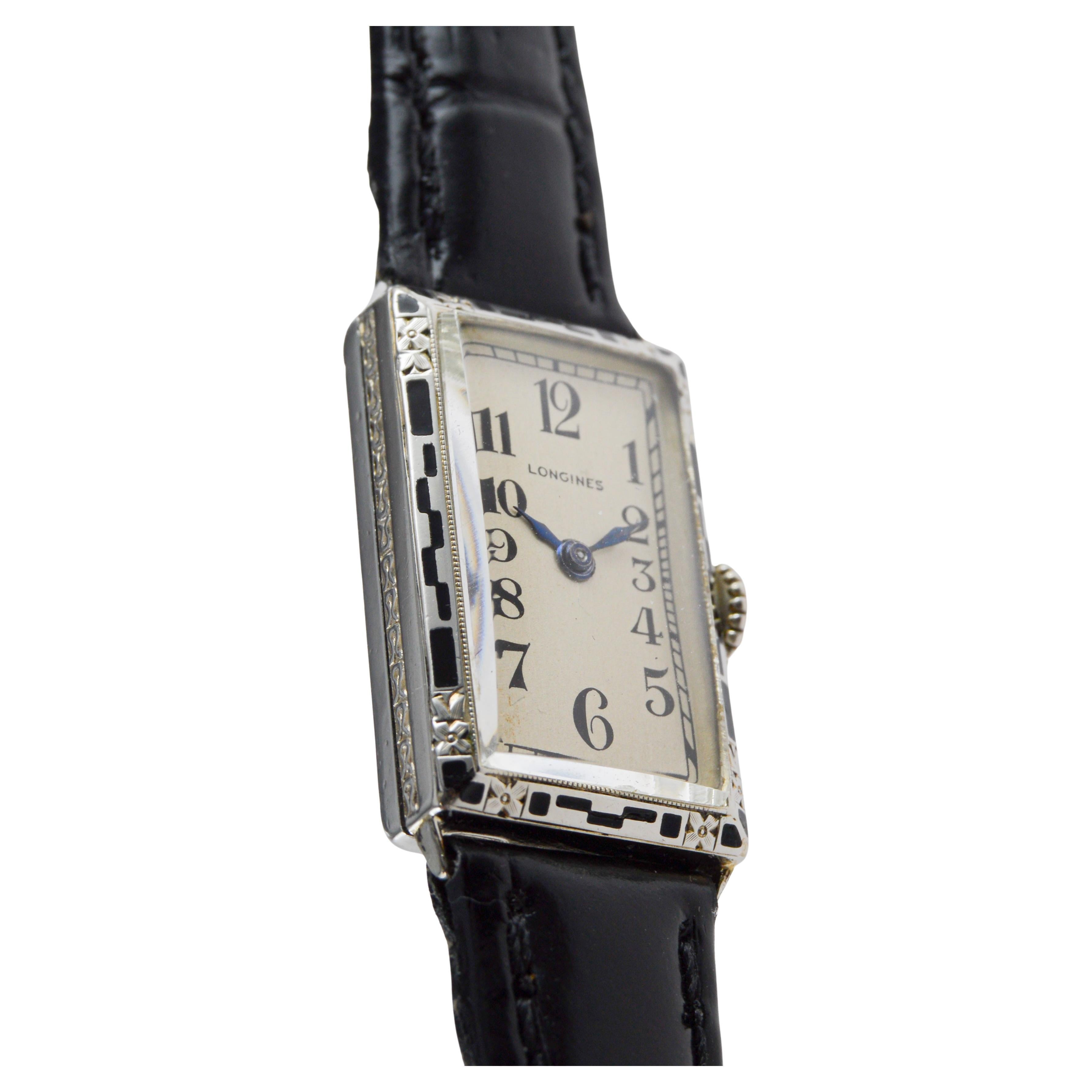 Longines Orologio da donna Art Deco in oro bianco circa 1925 Quadrante di Stern Freres in vendita 5