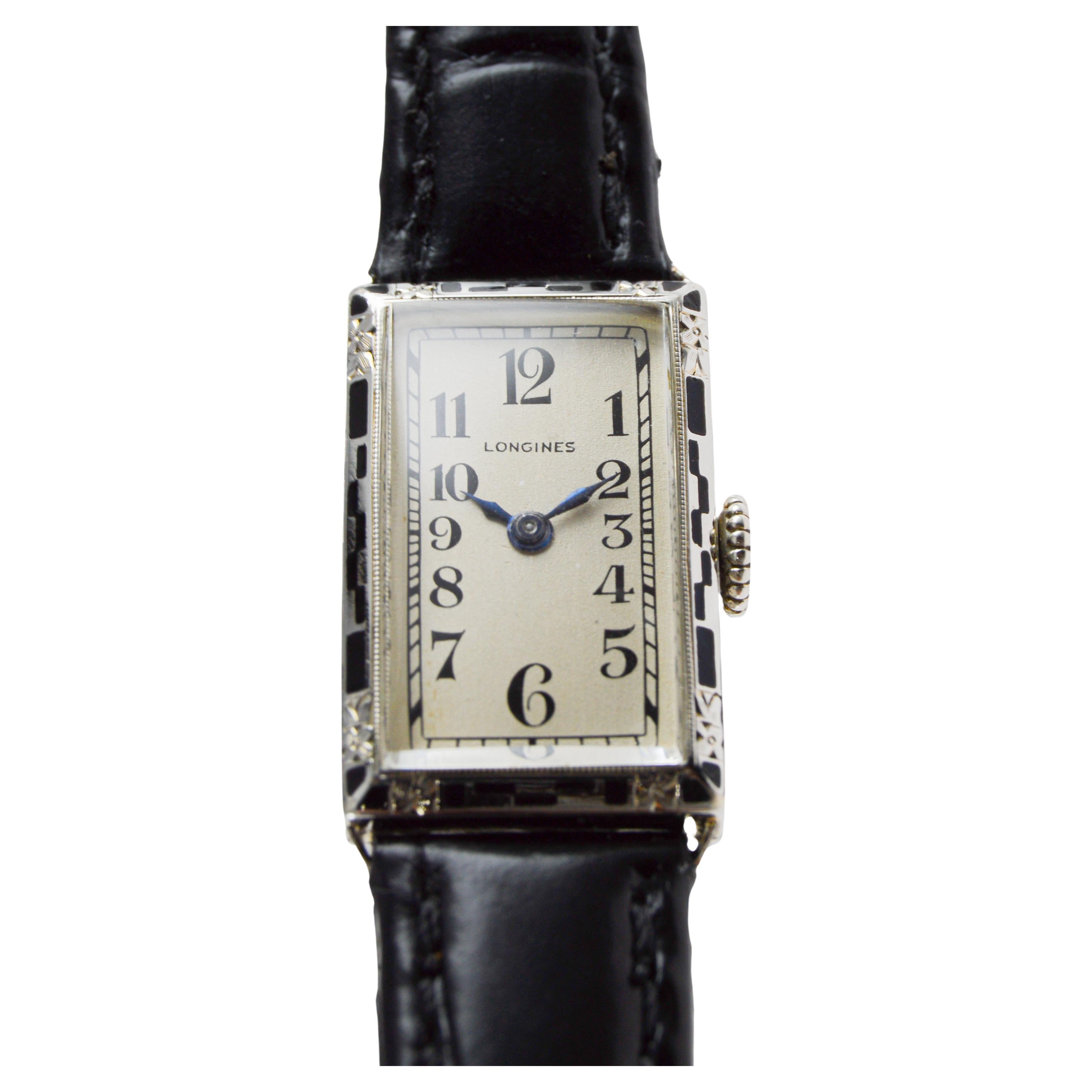 Longines Orologio da donna Art Deco in oro bianco circa 1925 Quadrante di Stern Freres in vendita 6