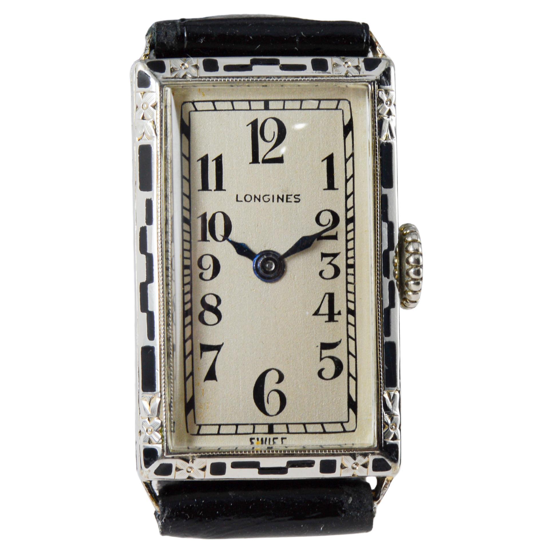 Longines Orologio da donna Art Deco in oro bianco circa 1925 Quadrante di Stern Freres in vendita 7