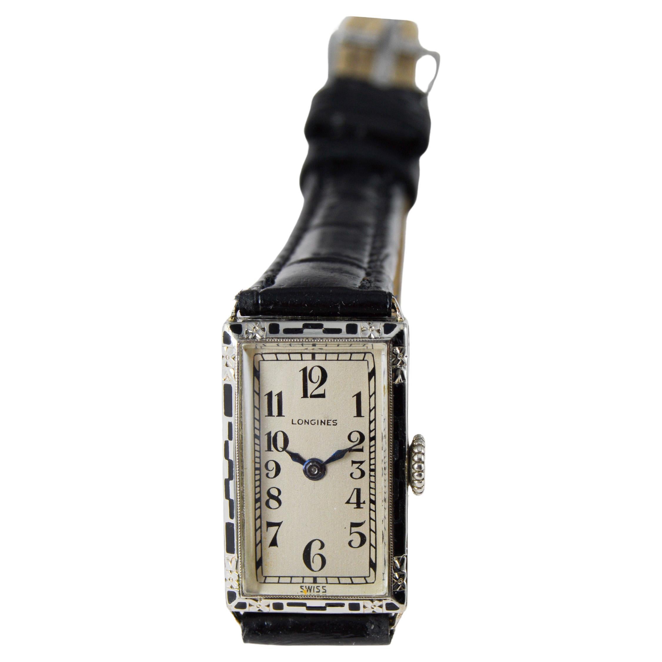 Longines Orologio da donna Art Deco in oro bianco circa 1925 Quadrante di Stern Freres in vendita 8