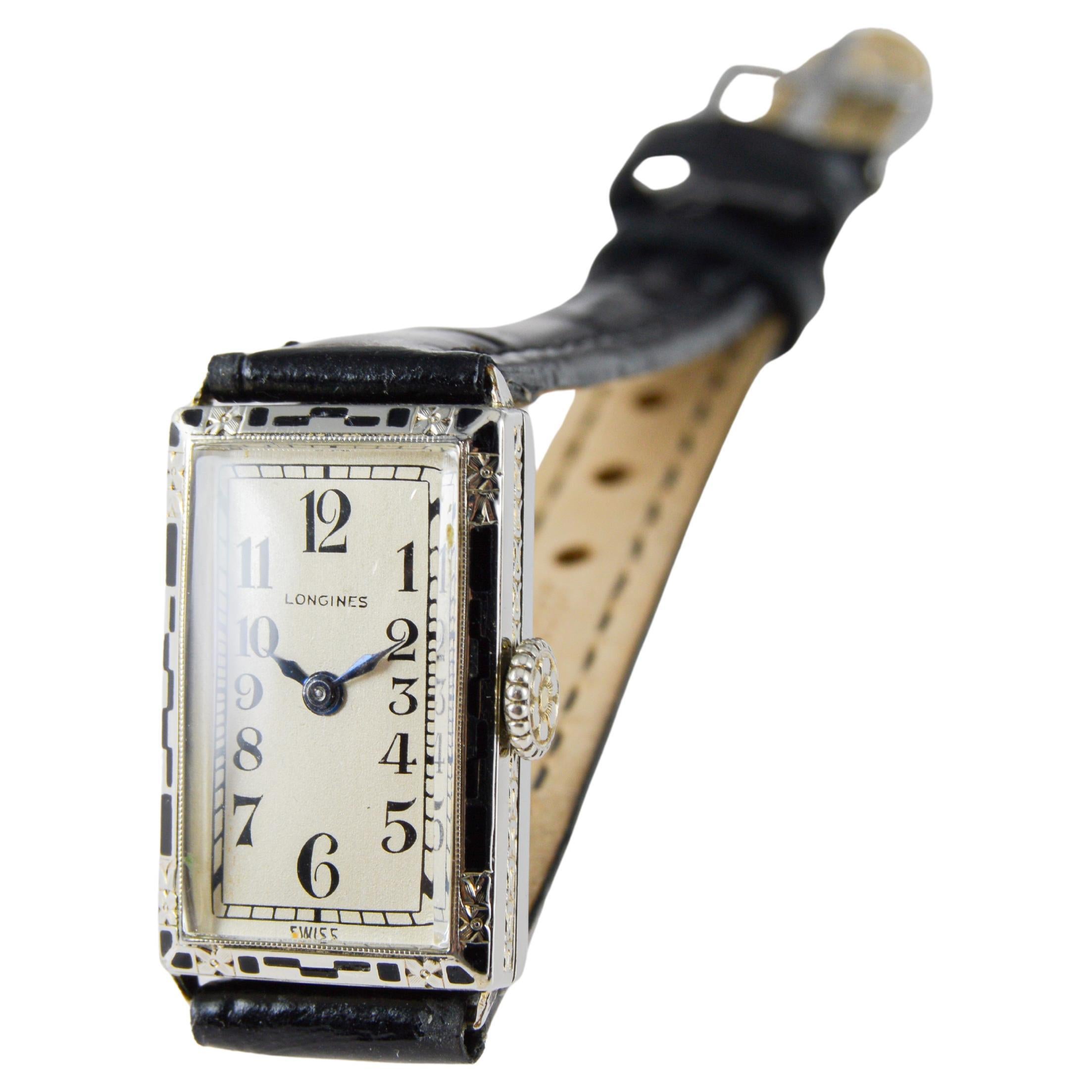 Longines Orologio da donna Art Deco in oro bianco circa 1925 Quadrante di Stern Freres in vendita 9