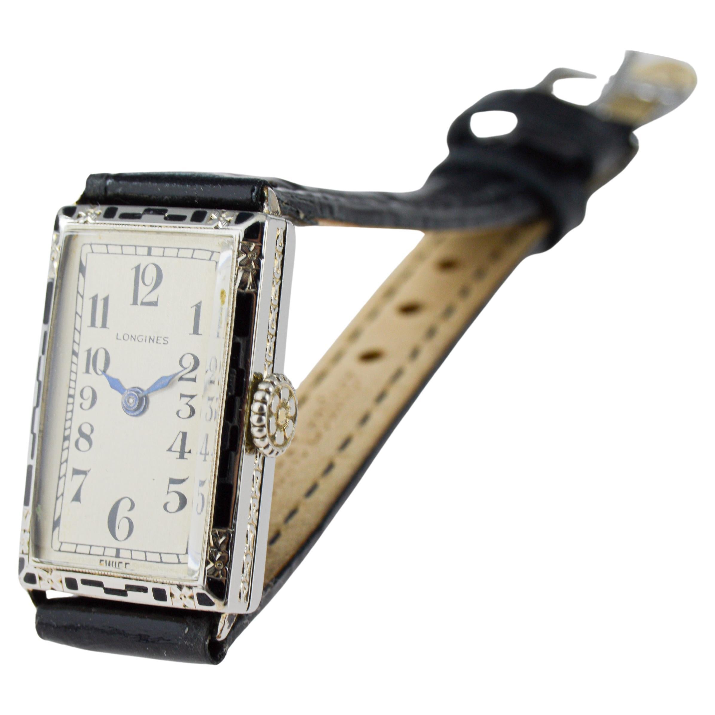 Longines Orologio da donna Art Deco in oro bianco circa 1925 Quadrante di Stern Freres in vendita 10