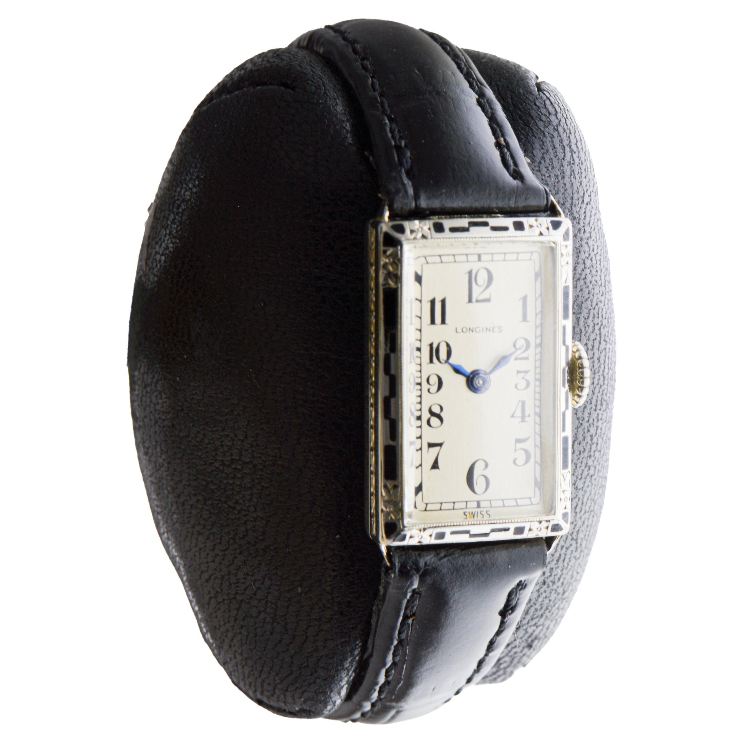 Art Déco Longines Orologio da donna Art Deco in oro bianco circa 1925 Quadrante di Stern Freres in vendita