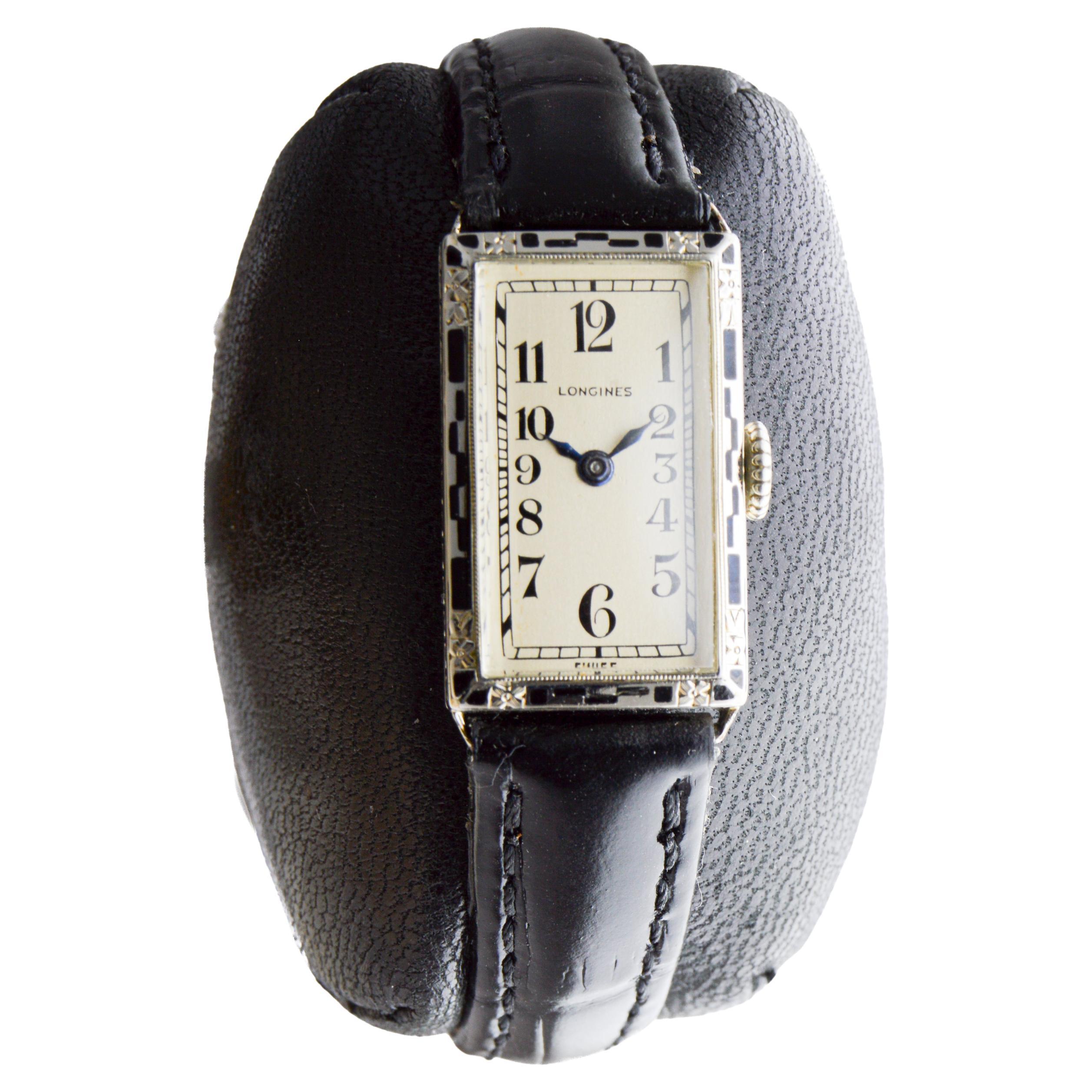 da uomo o donna Longines Orologio da donna Art Deco in oro bianco circa 1925 Quadrante di Stern Freres in vendita