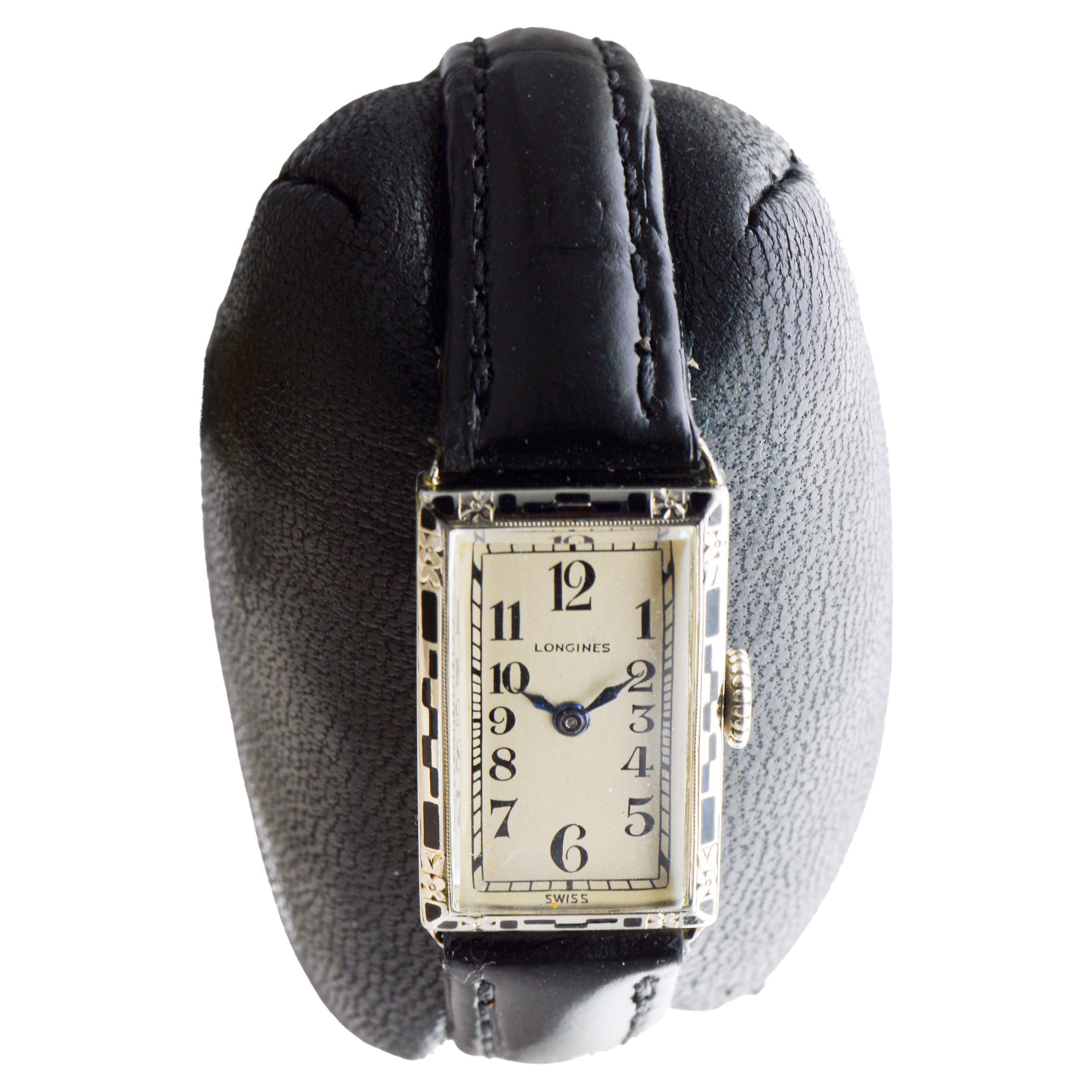 Longines Orologio da donna Art Deco in oro bianco circa 1925 Quadrante di Stern Freres in vendita 1