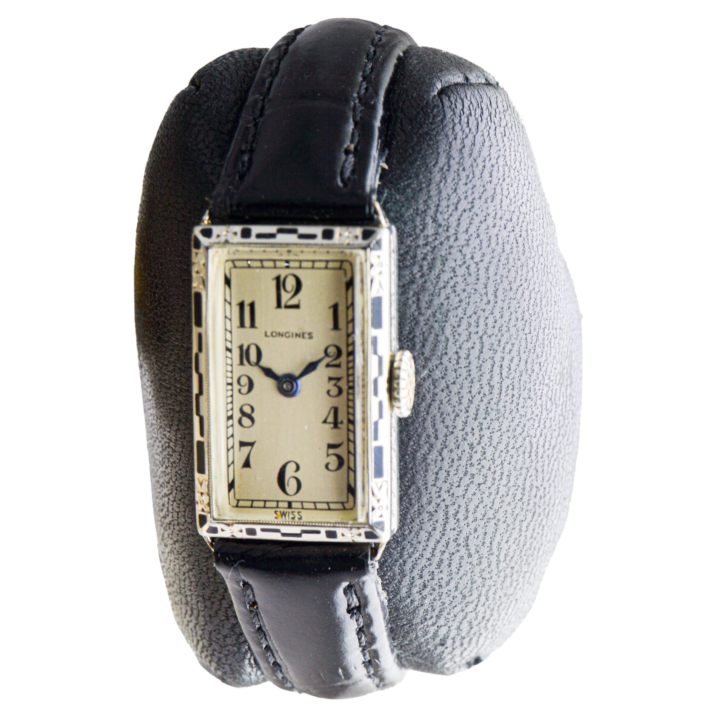 Longines Orologio da donna Art Deco in oro bianco circa 1925 Quadrante di Stern Freres in vendita 2