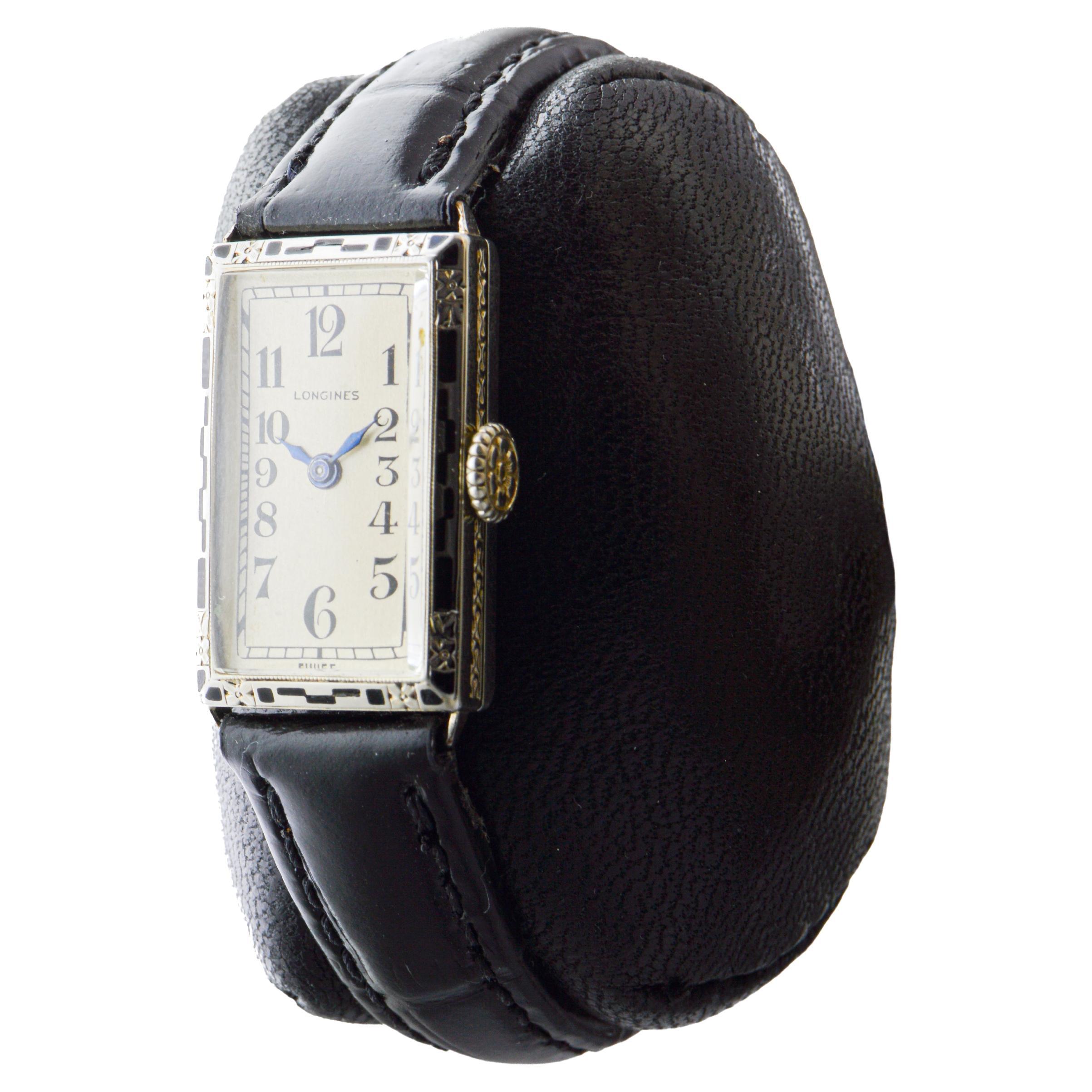 Longines Orologio da donna Art Deco in oro bianco circa 1925 Quadrante di Stern Freres in vendita 3