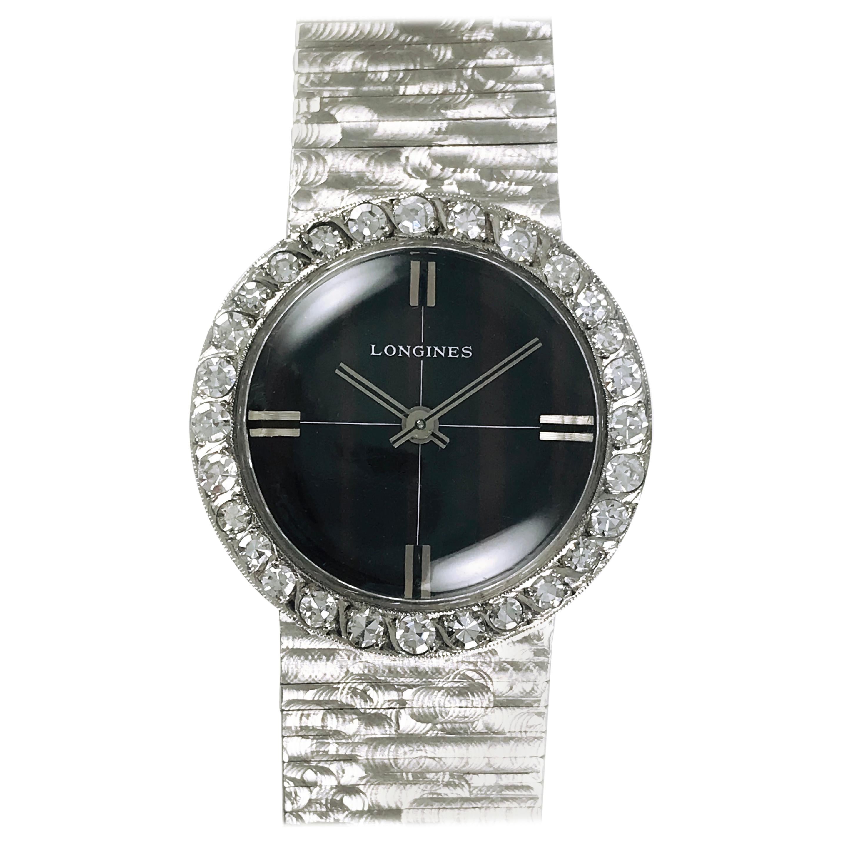 Longines Damenarmbanduhr aus Weißgold mit Diamanten, 1955