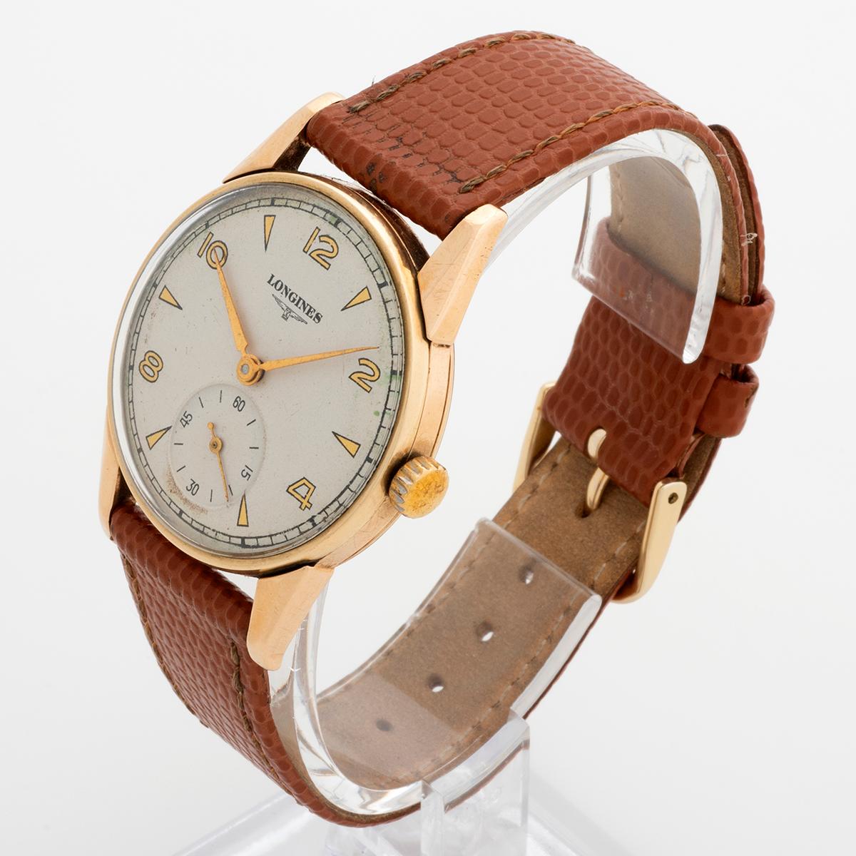 Reloj de pulsera Longines de cuerda manual con movimiento de 17 rubíes. Números arábigos (pares) 1948 en Bueno estado para la venta en Canterbury, England