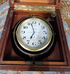 Longines Marine Chronometer Clock in Mahogany Gimbal Box 1920