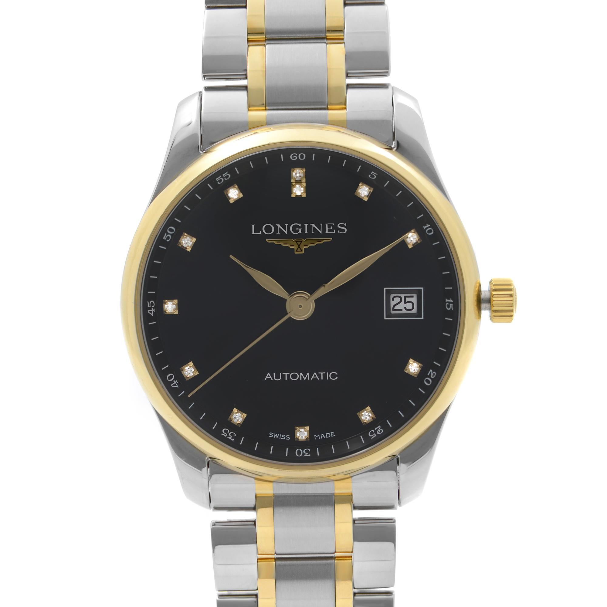 Display Longines Master Collection 18k Black Diamond Dial Men's Automatic Watch L23854876. Can have minor blemishes on gold tone parts during store display This Beautiful Timepiece Features: Solid 18K Gold with Steel Case & Bracelet. Fixed Bezel.