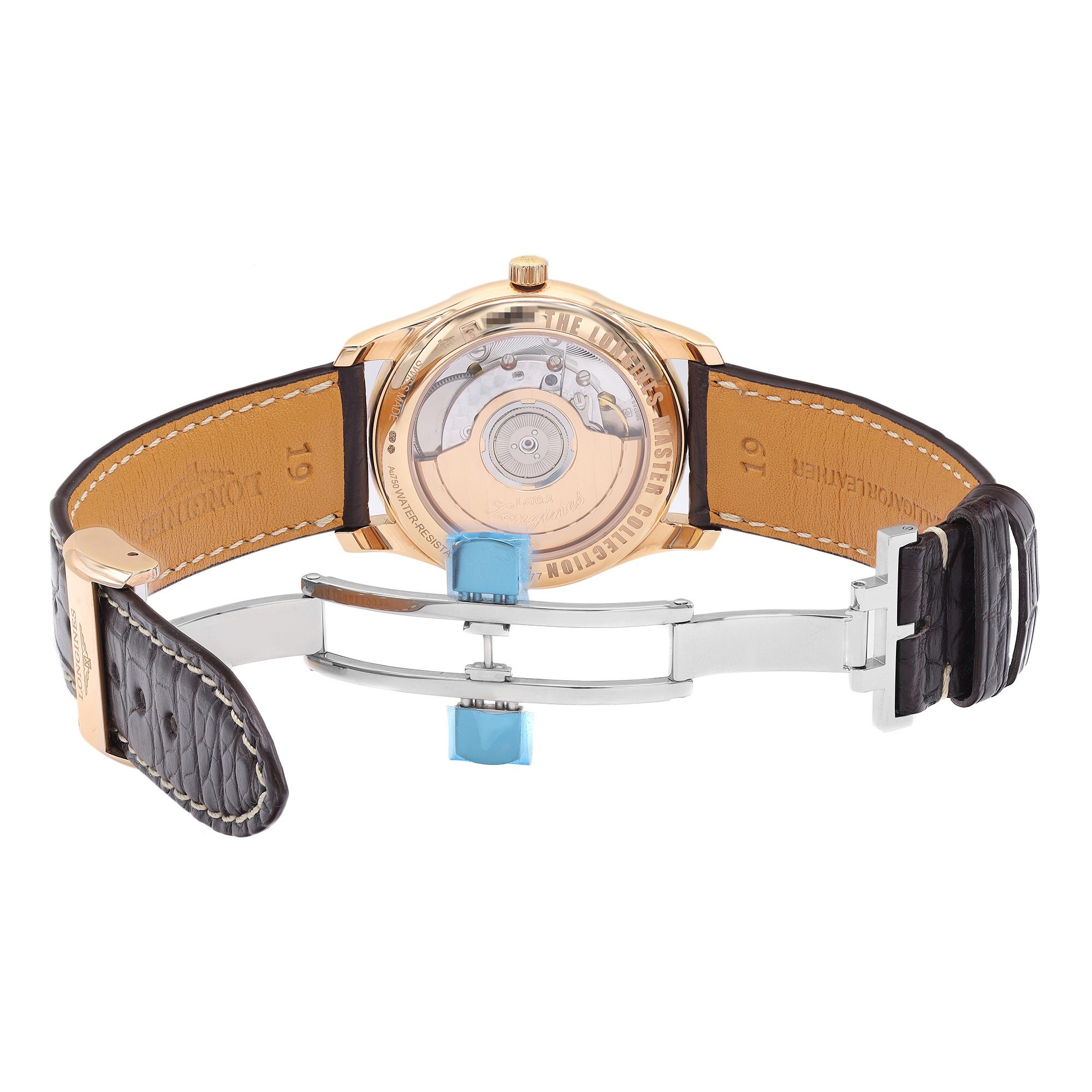 Longines Master Collection 18K Rose Gold Silver Dial Mens Watch L2.518.8.78.3 In Excellent Condition In New York, NY