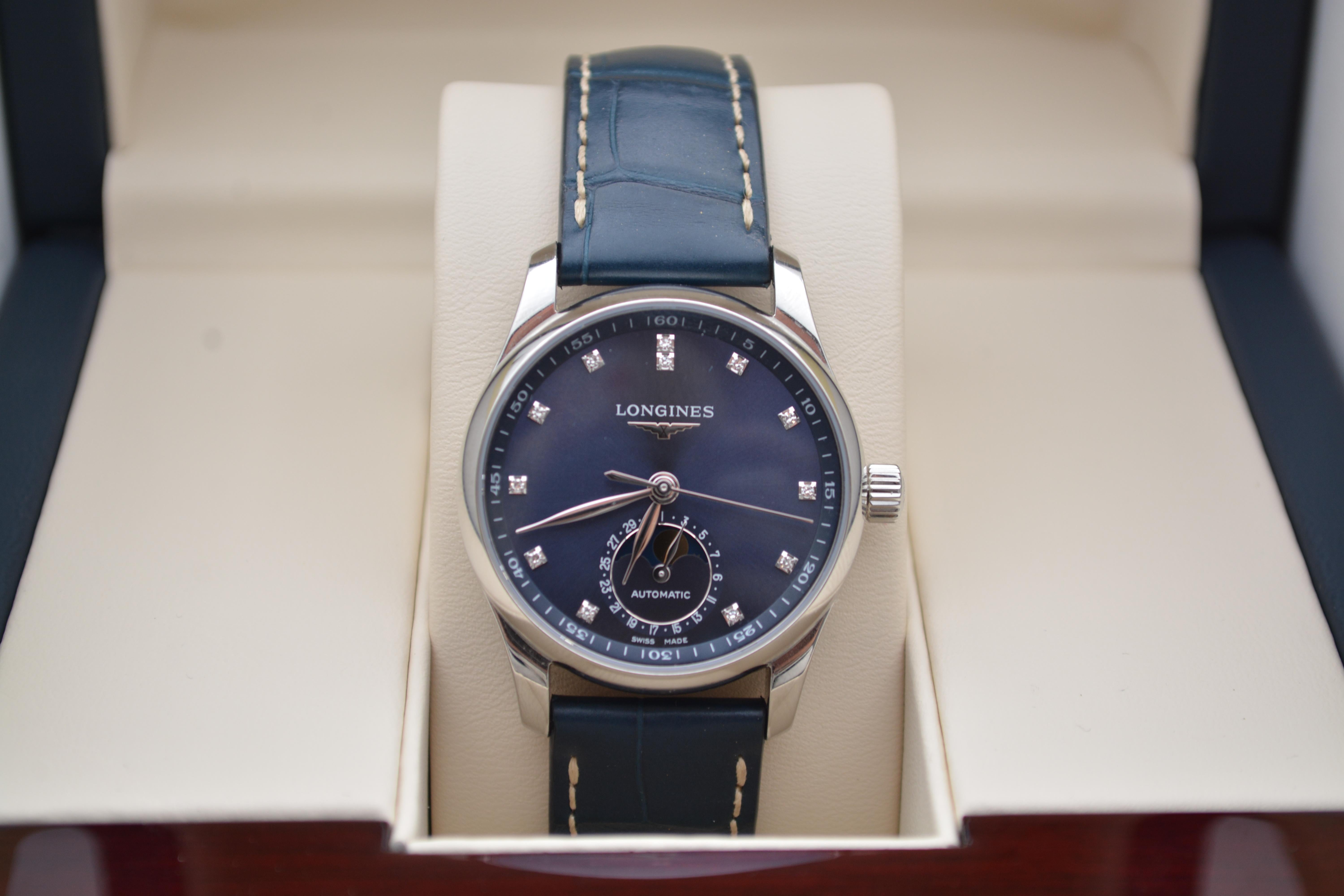 Longines Master Collection 34 Stahlblaue Stahlschachtel+Bücher 2024 Ref: L2.409.4.97.0 im Zustand „Hervorragend“ im Angebot in București, București