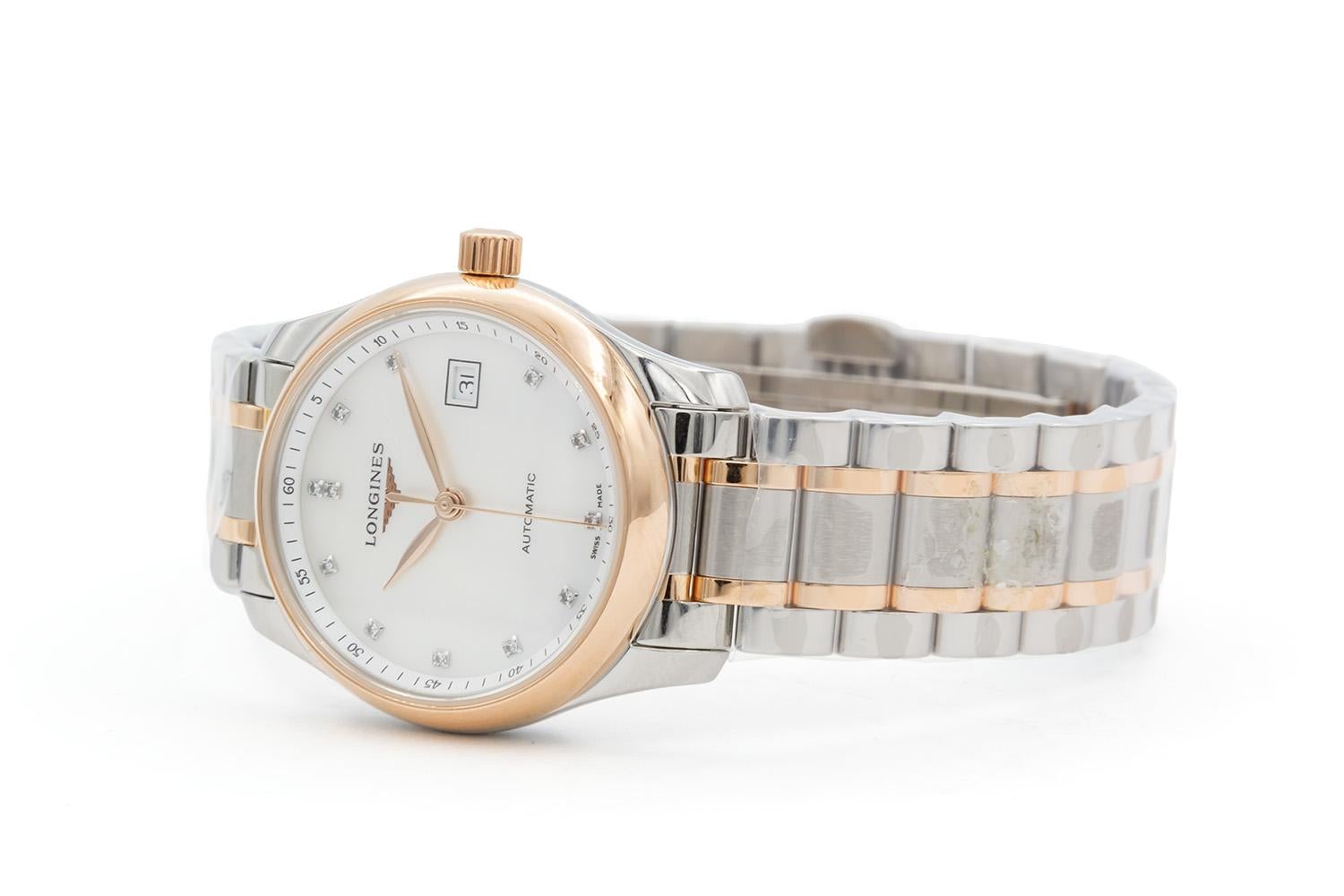 Contemporary Longines Master Collection Ladies 29mm Two Tone Gold Automatic Watch Diamond BNP