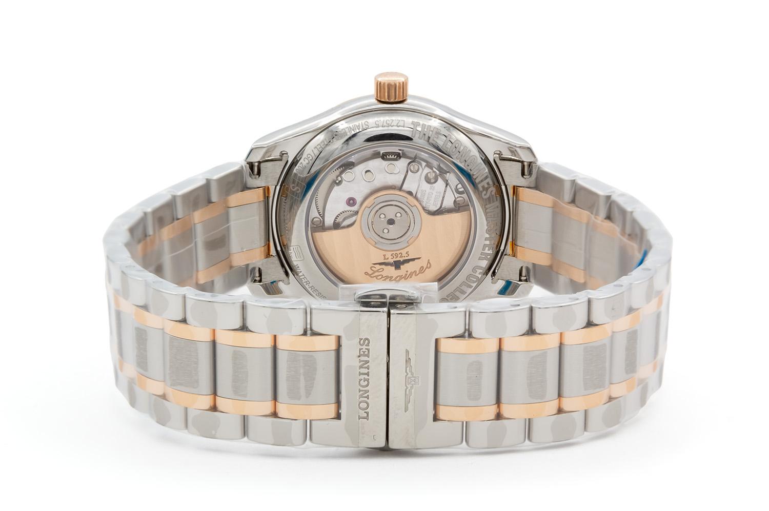 Round Cut Longines Master Collection Ladies 29mm Two Tone Gold Automatic Watch Diamond BNP