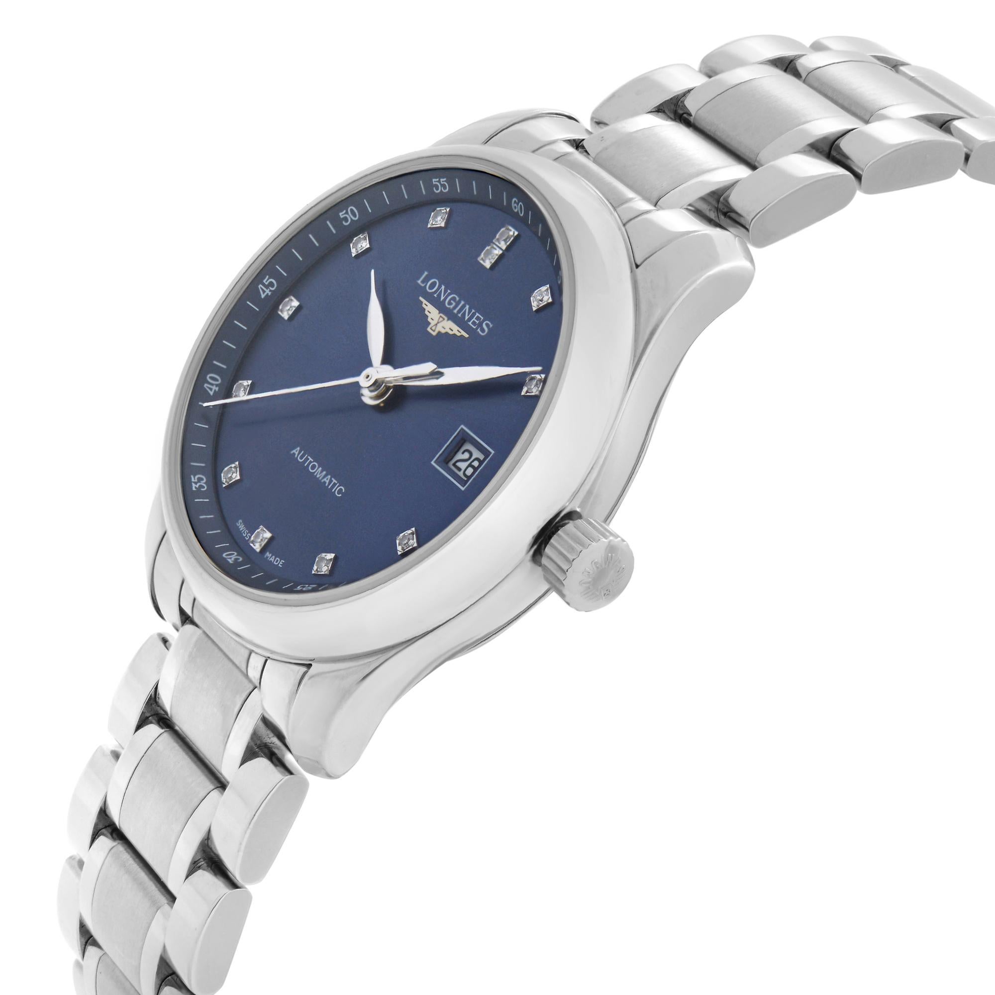 Longines Master Collection Steel Blue Dial Automatic Ladies Watch L2.257.4.97.6 In New Condition In New York, NY