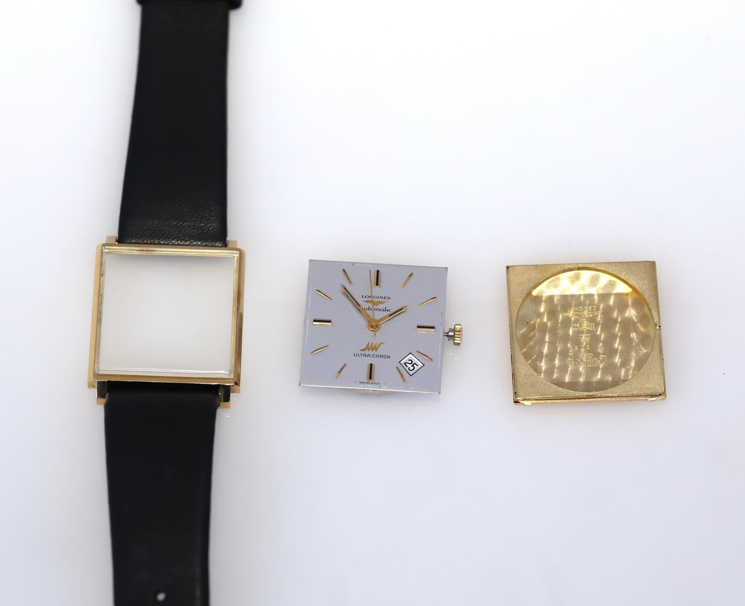 Longines Mechanical Automatic Date Swiss Watch Square 18K Yellow Gold, 1970 1
