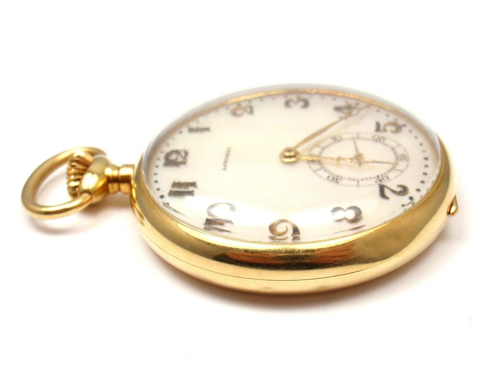 Longines Mother of Pearl Dial Yellow Gold Pocket Watch In Excellent Condition In Holland, PA