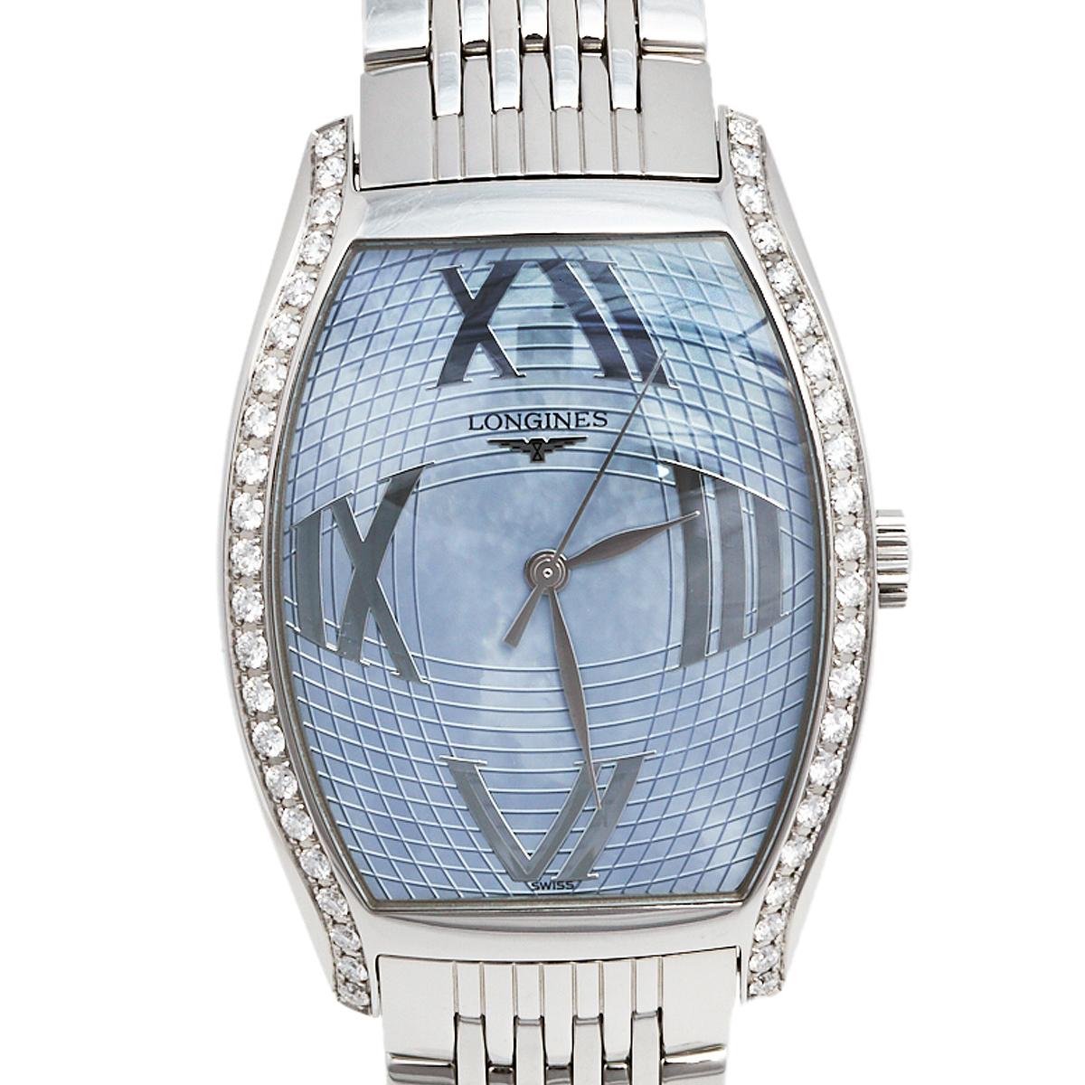 longines mother of pearl diamond watch