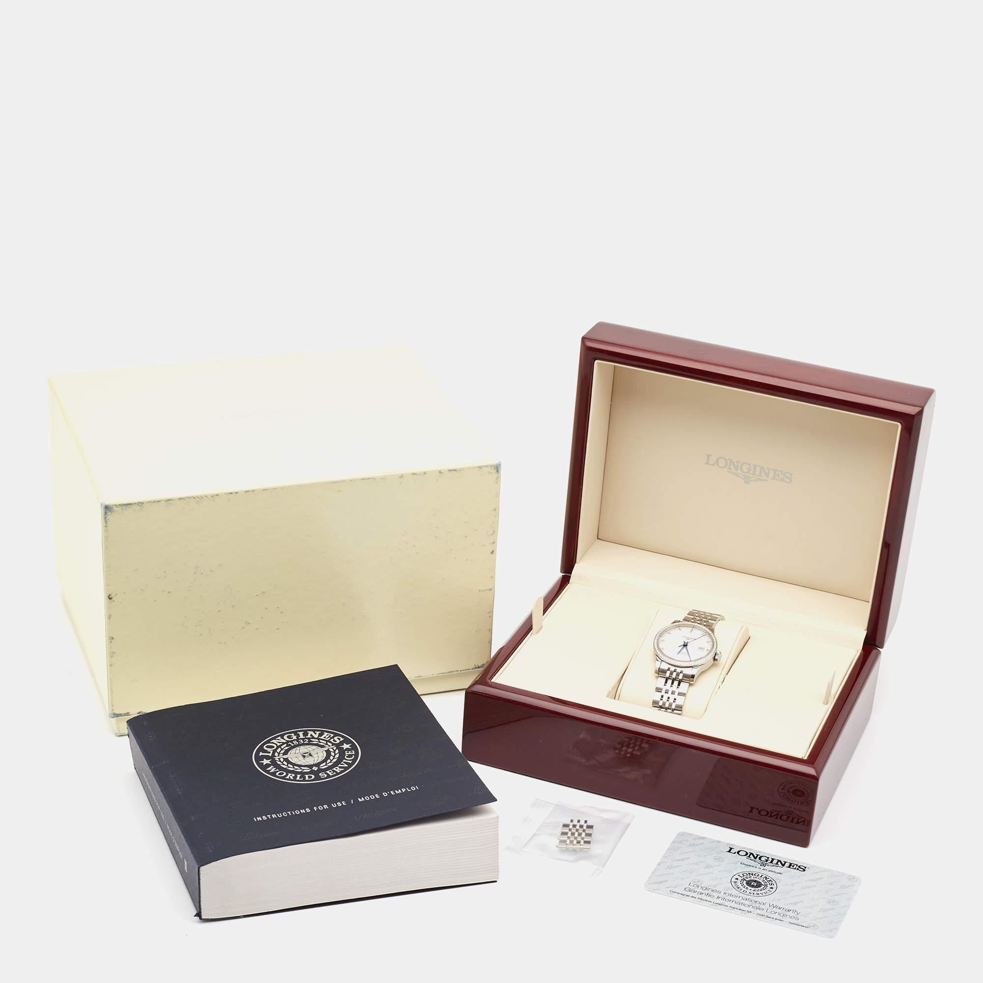 Longines Mother of Pearl Diamond Stainless Steel Record Women's Wristwatch 30 mm 6
