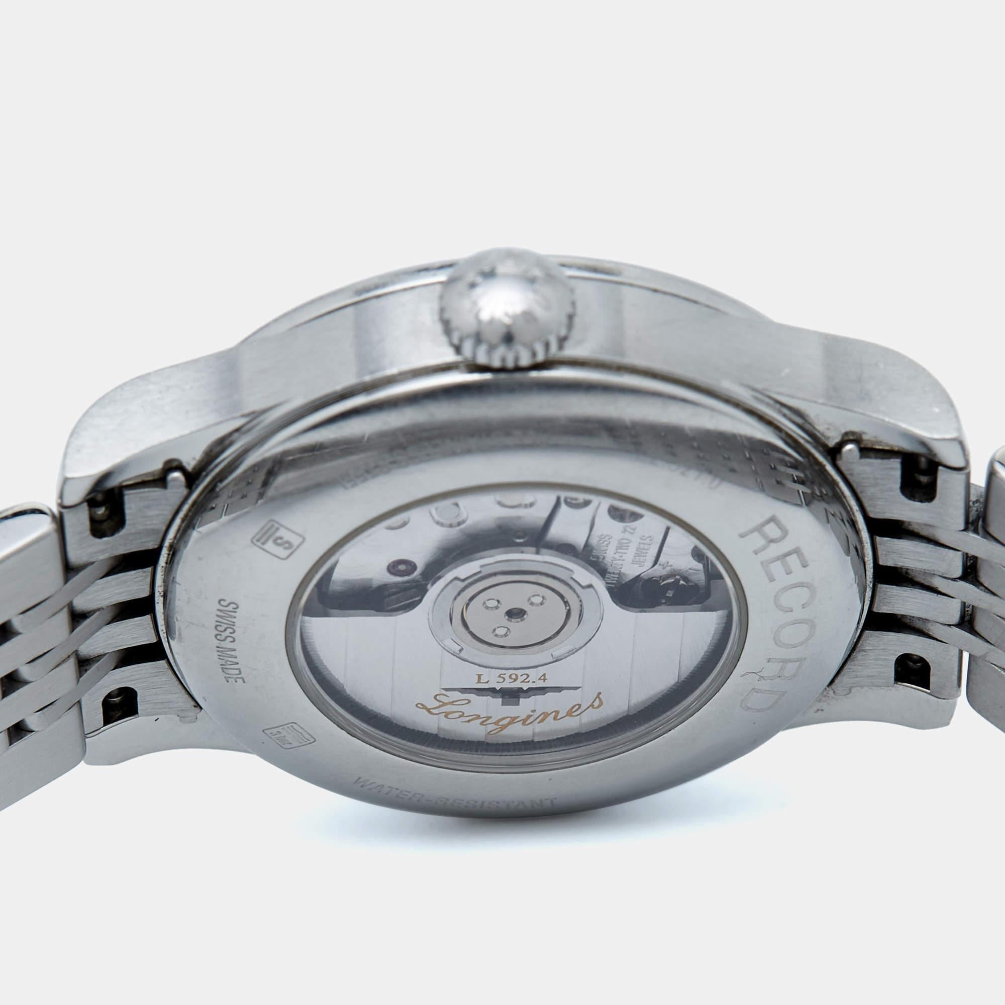 Contemporary Longines Mother of Pearl Diamond Stainless Steel Record Women's Wristwatch 30 mm