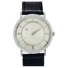 Longines Mystery Dial 167-B 32mm Diamond Index White Gold Leather Ladies Watch