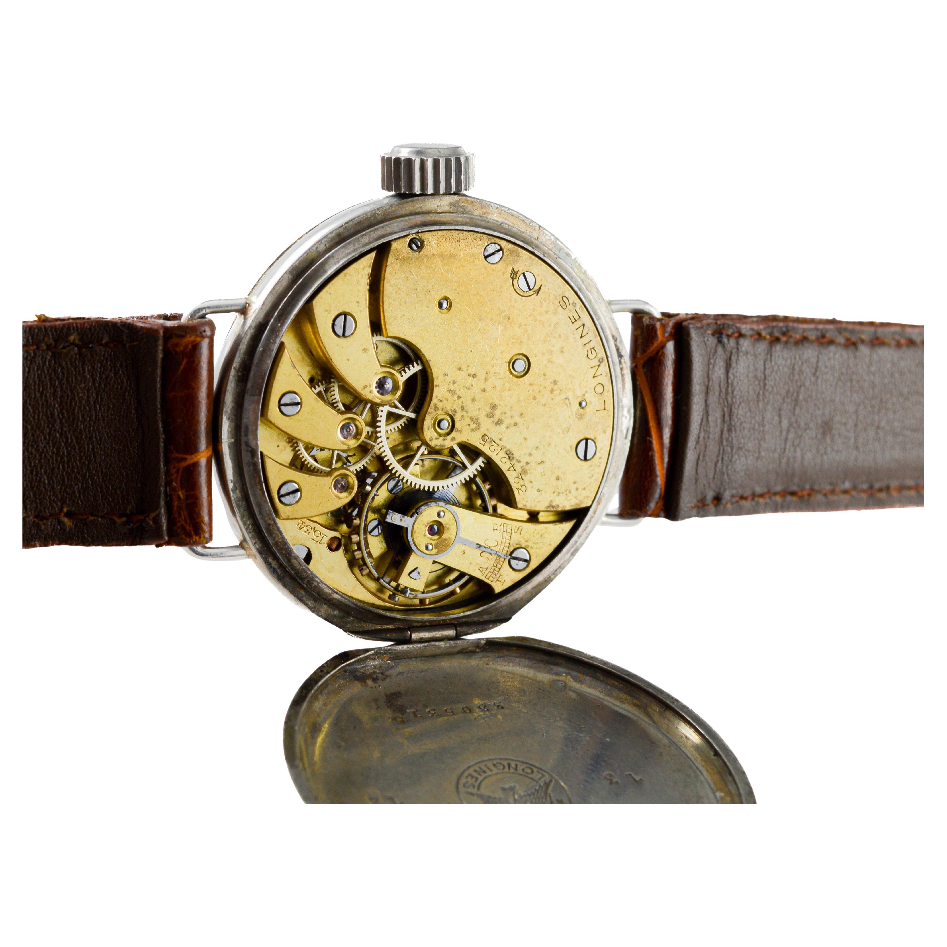 Longines Nickel Campaign Style Watch with a Flawless Kiln Fired Dial from 1915 For Sale 6