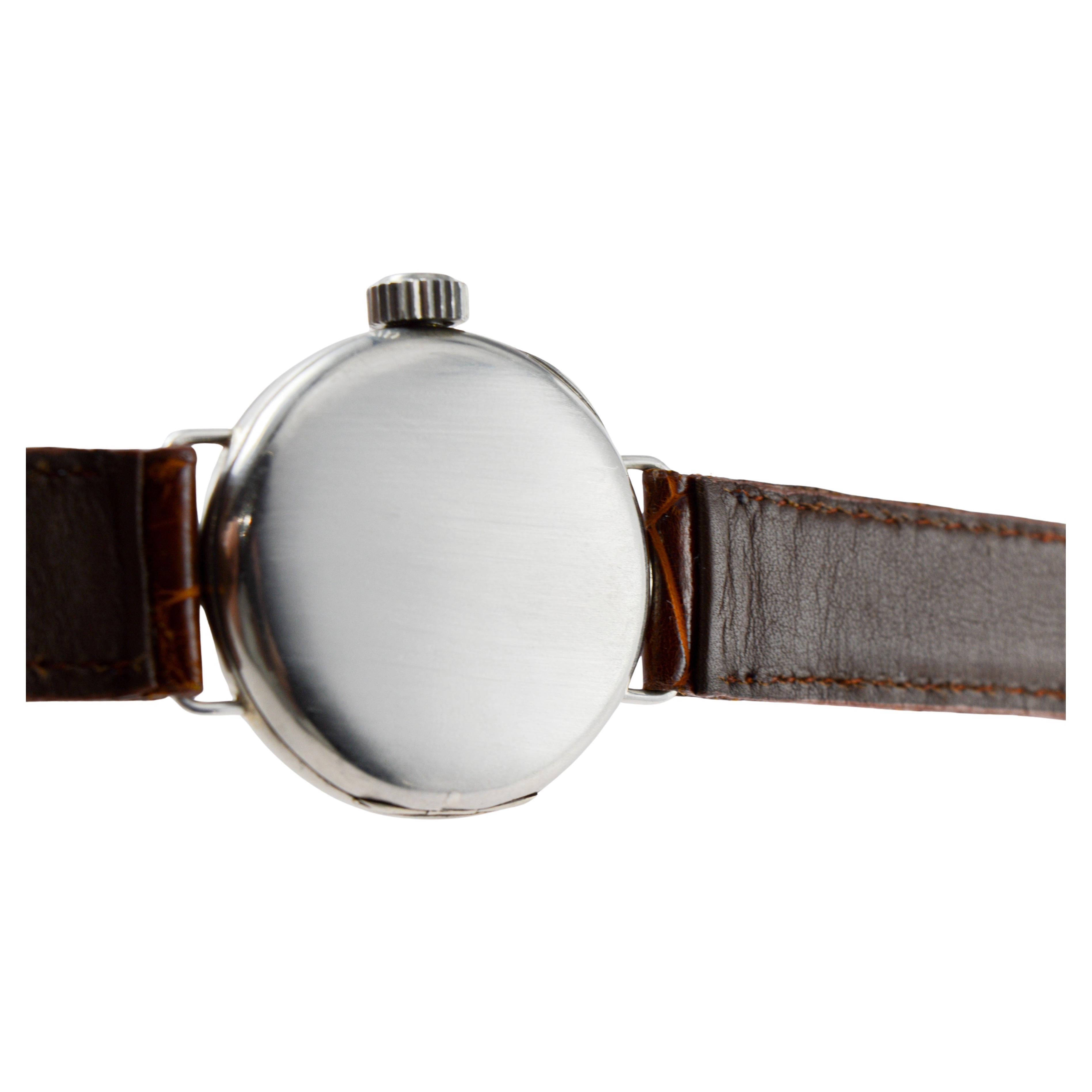 Longines Nickel Campaign Style Watch with a Flawless Kiln Fired Dial from 1915 For Sale 7