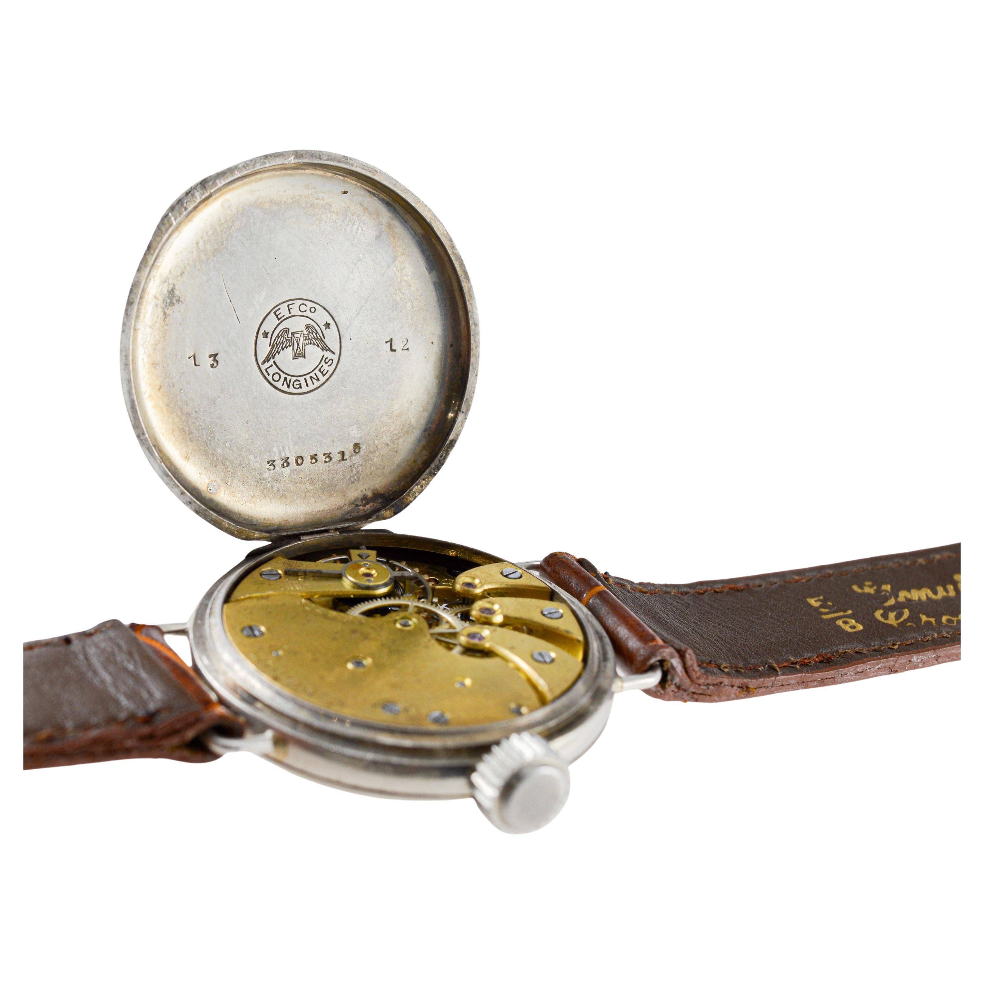 Longines Nickel Campaign Style Watch with a Flawless Kiln Fired Dial from 1915 For Sale 8